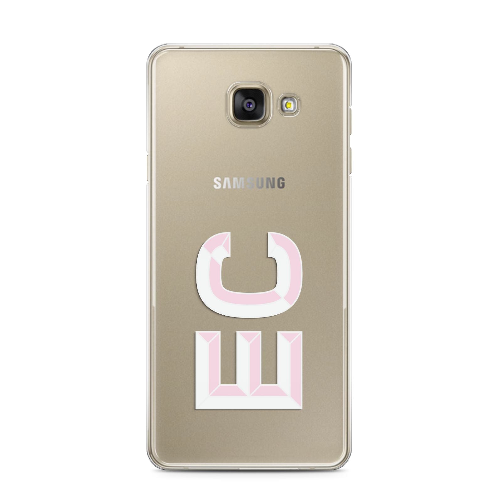 Personalised 3D Side Initials Clear Custom Samsung Galaxy A3 2016 Case on gold phone