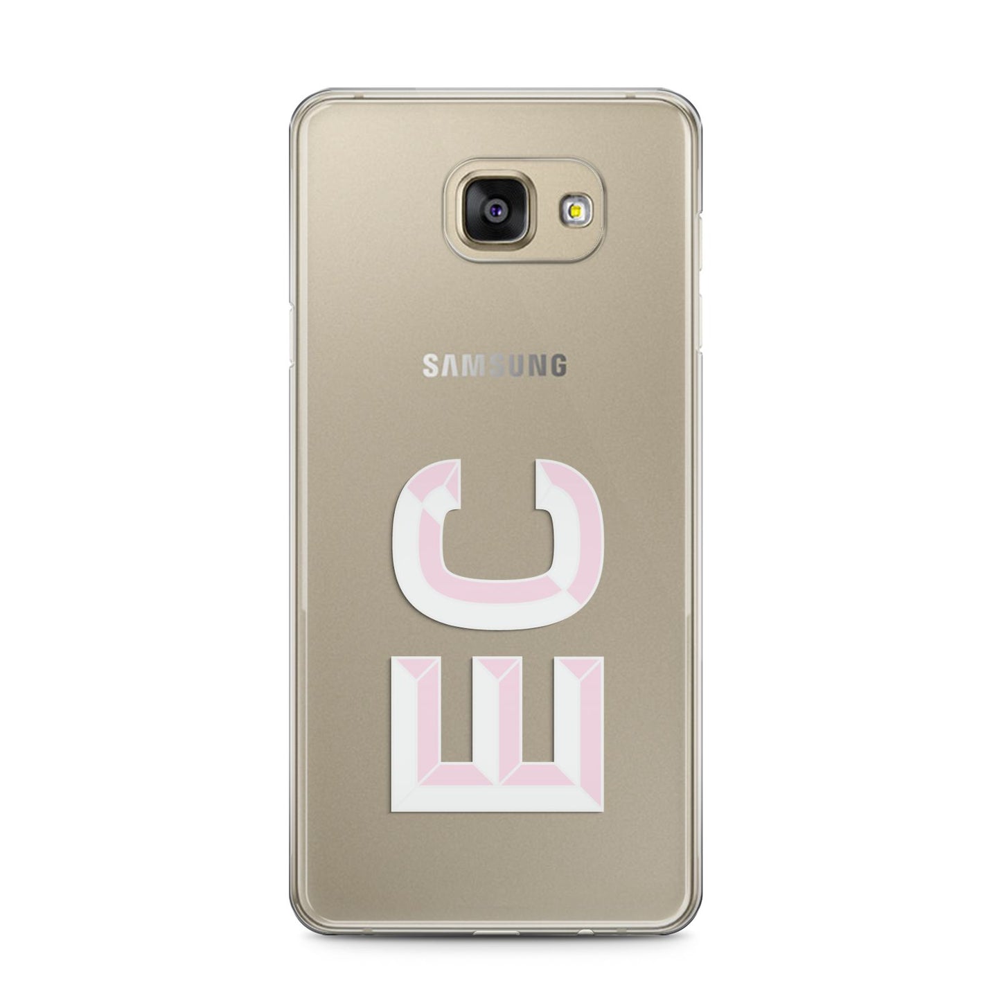 Personalised 3D Side Initials Clear Custom Samsung Galaxy A5 2016 Case on gold phone