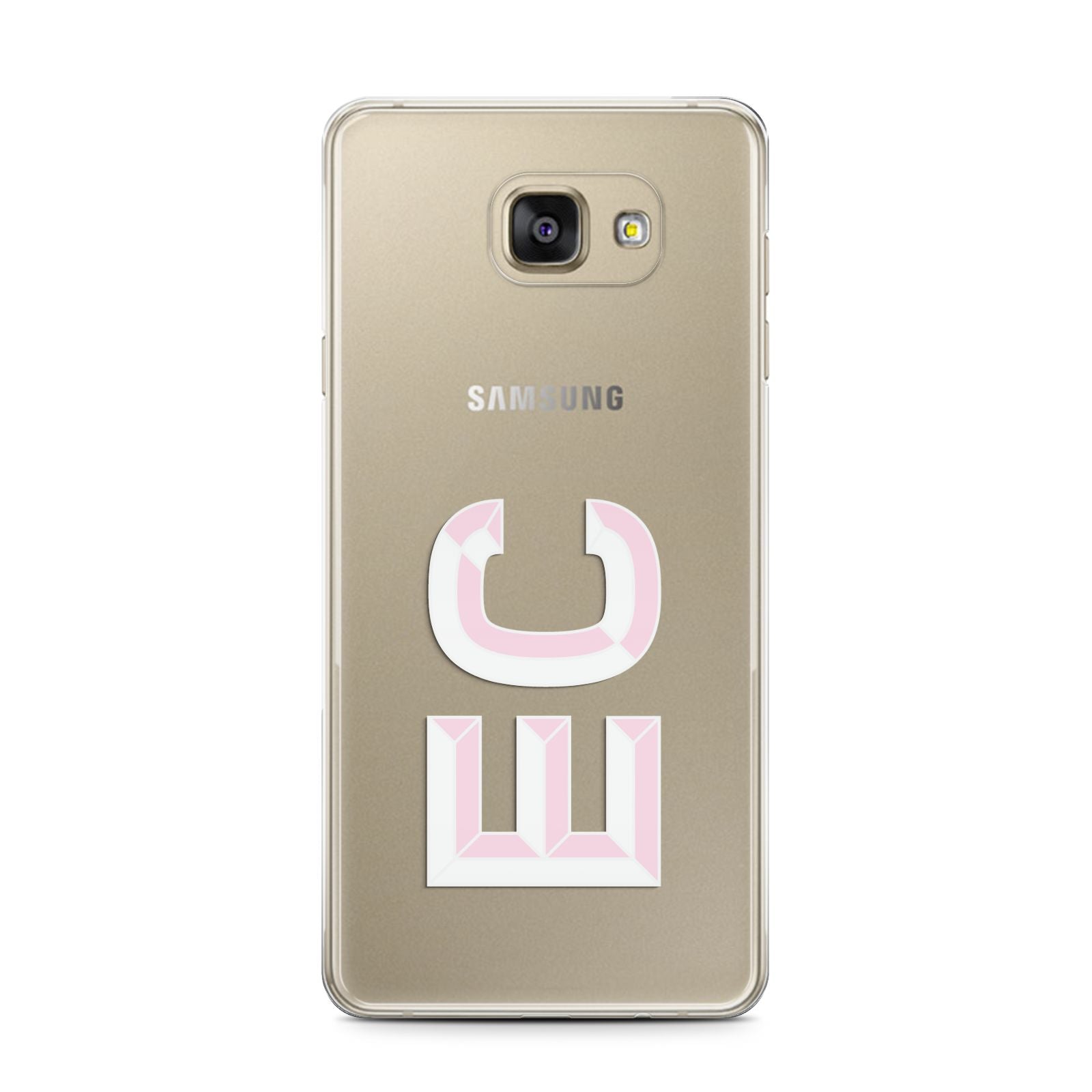 Personalised 3D Side Initials Clear Custom Samsung Galaxy A7 2016 Case on gold phone