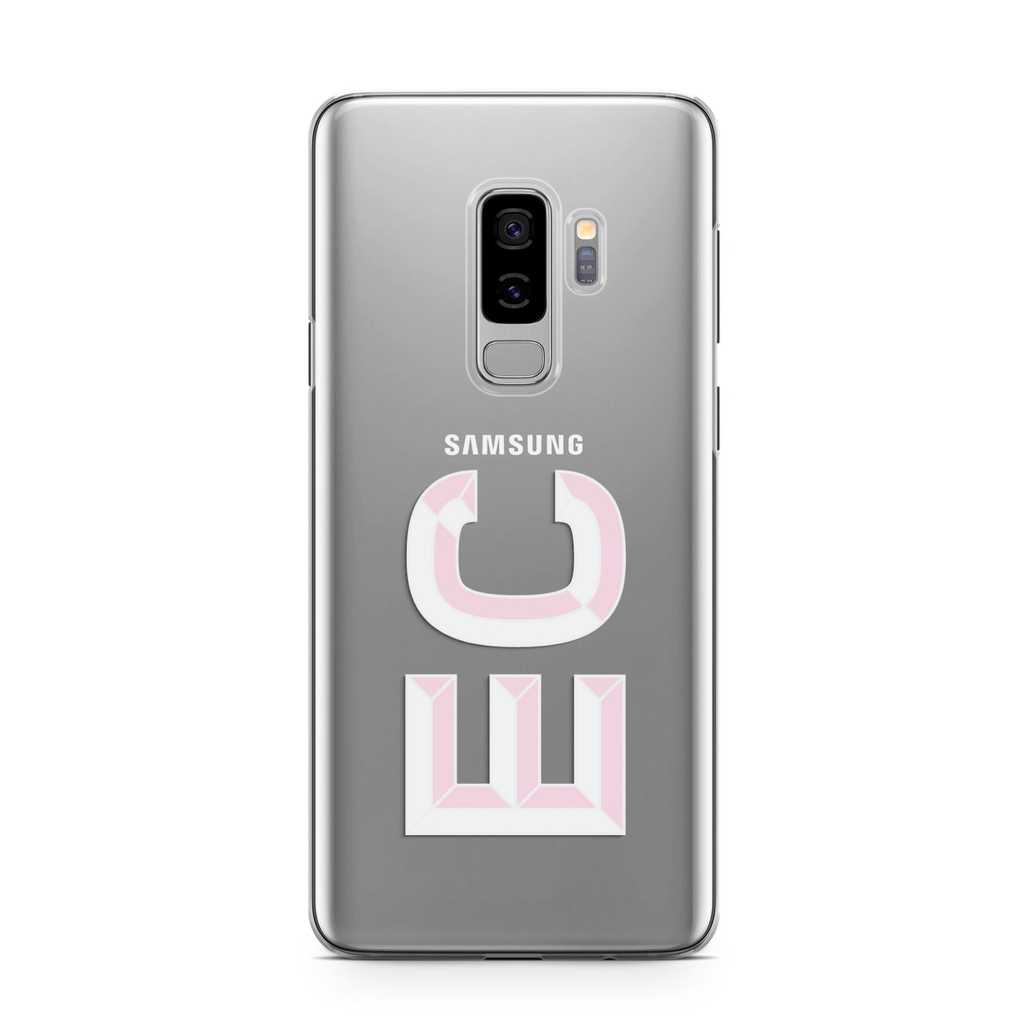 Personalised 3D Side Initials Clear Custom Samsung Galaxy S9 Plus Case on Silver phone