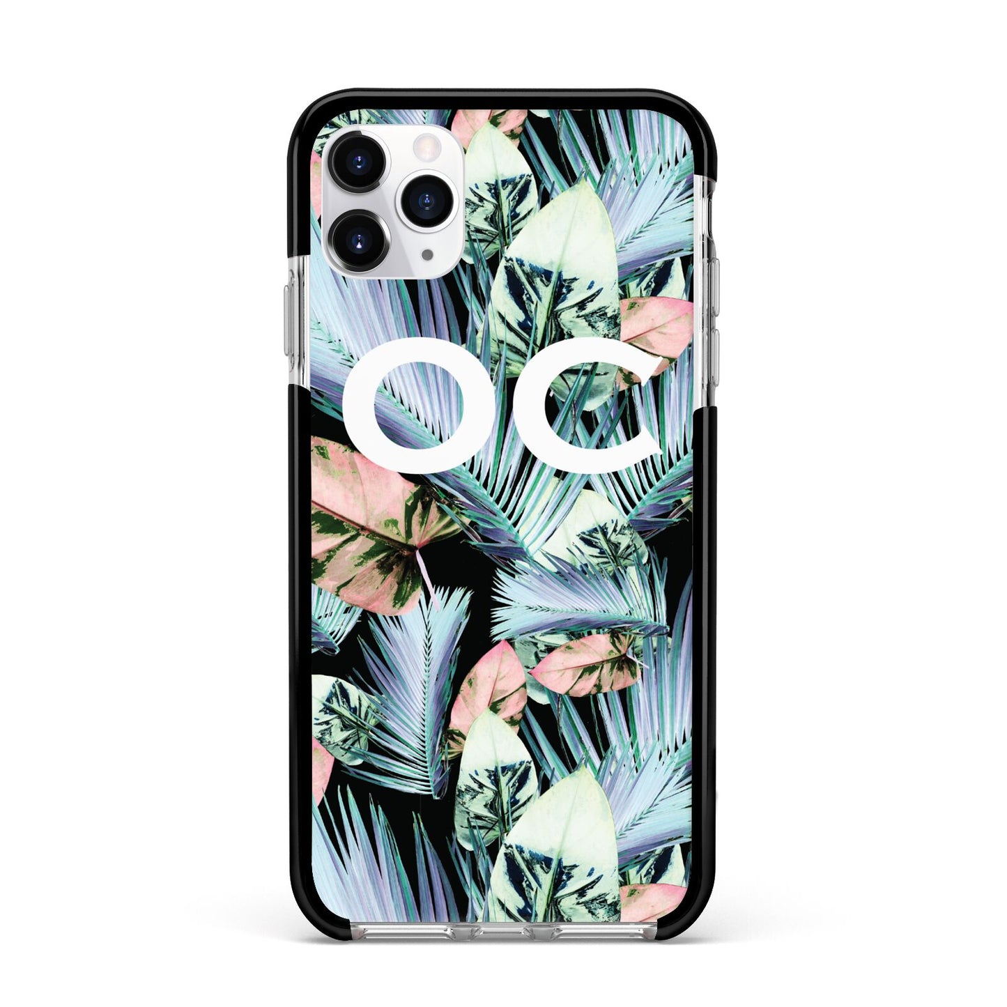 Personalised Abstract Tropical Leaves Apple iPhone 11 Pro Max in Silver with Black Impact Case