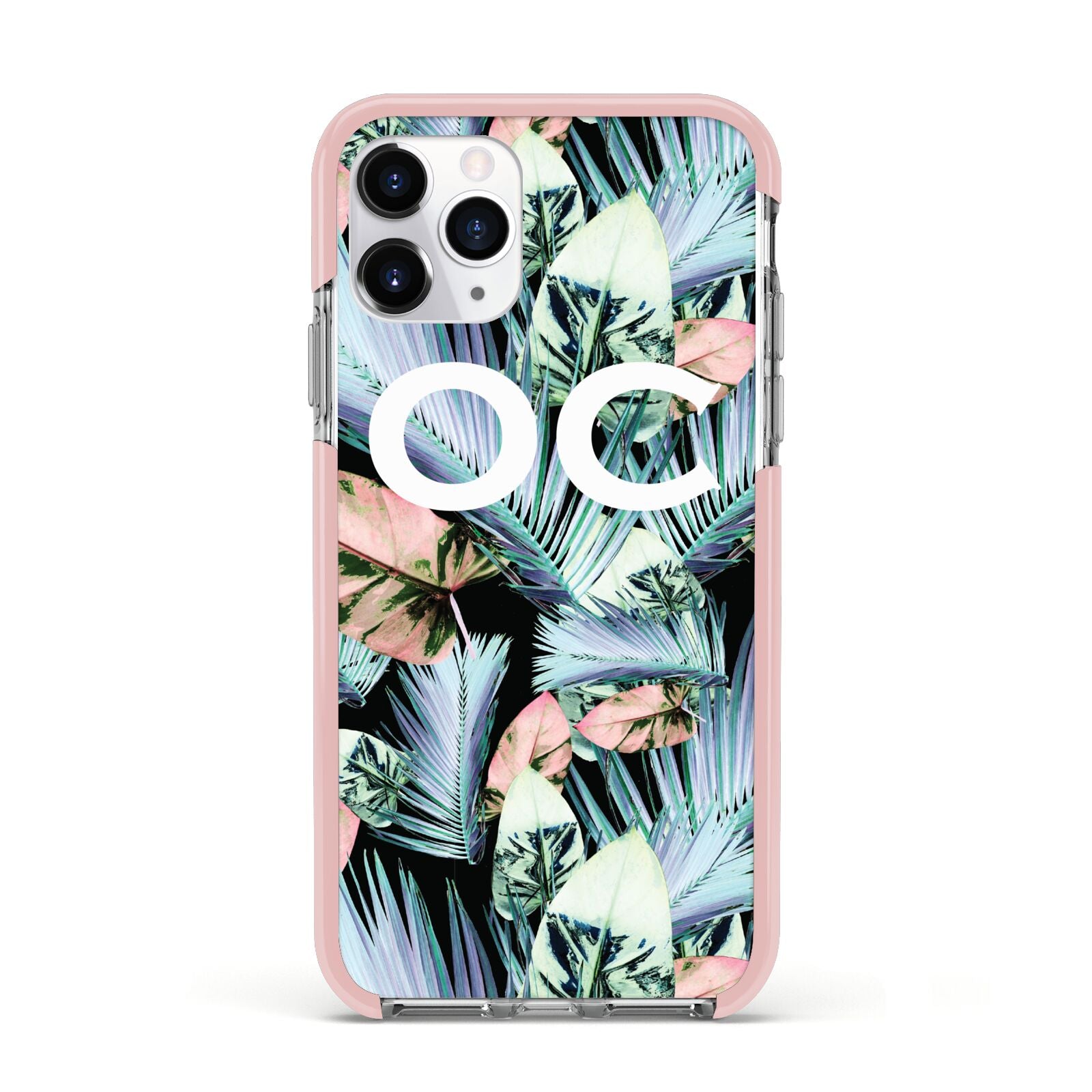 Personalised Abstract Tropical Leaves Apple iPhone 11 Pro in Silver with Pink Impact Case