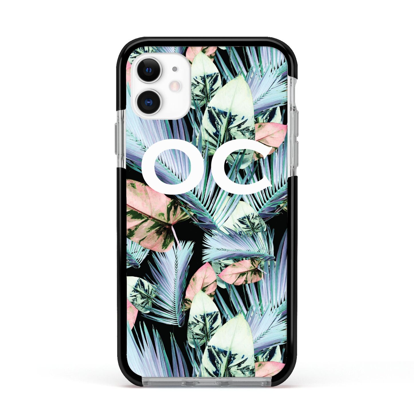 Personalised Abstract Tropical Leaves Apple iPhone 11 in White with Black Impact Case