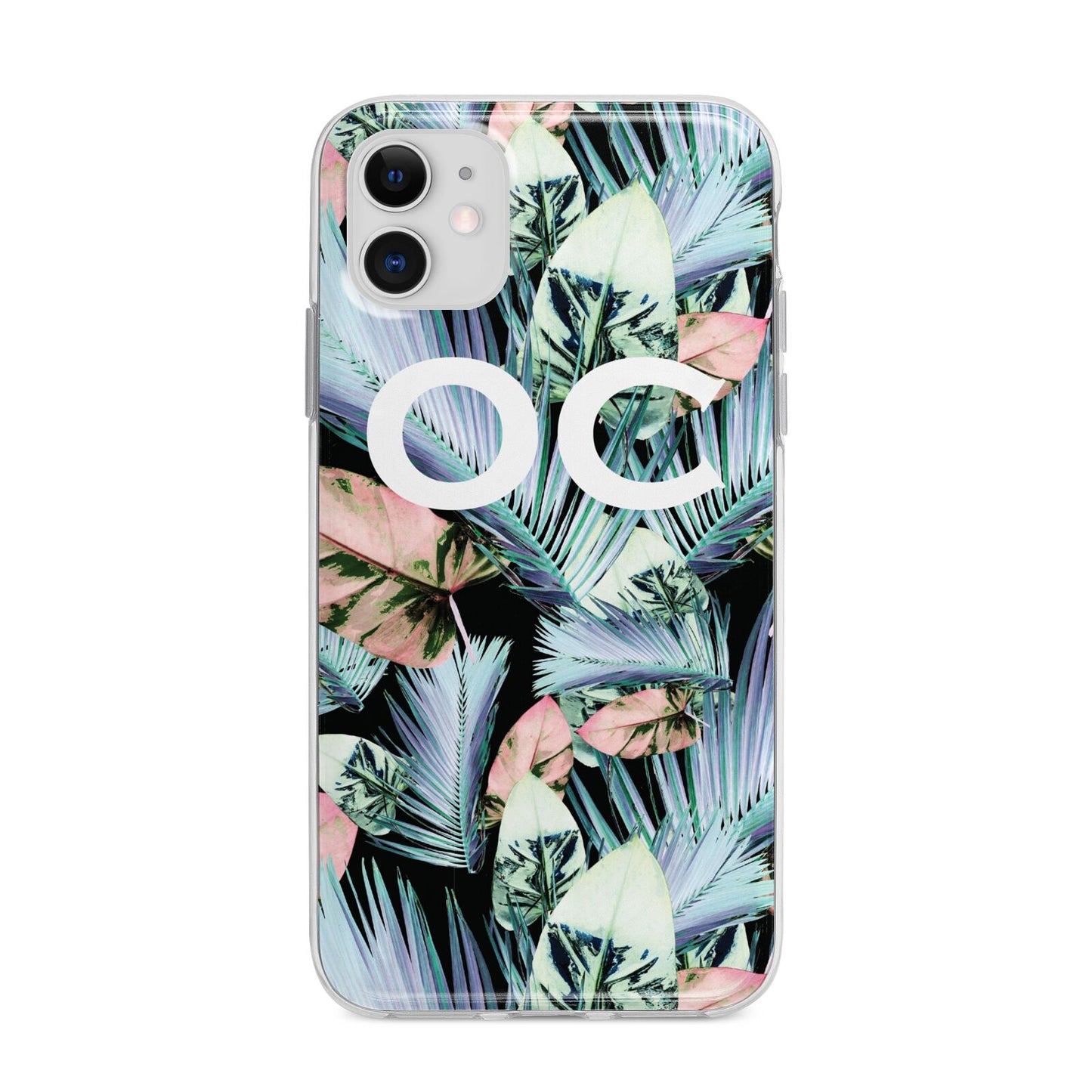 Personalised Abstract Tropical Leaves Apple iPhone 11 in White with Bumper Case