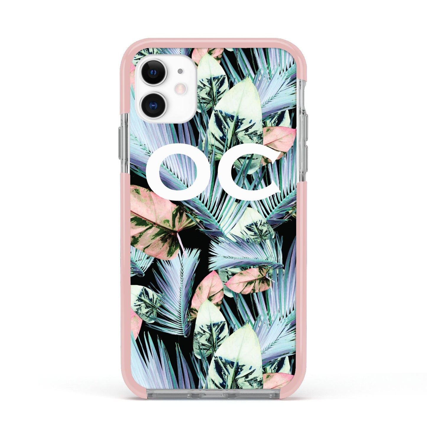 Personalised Abstract Tropical Leaves Apple iPhone 11 in White with Pink Impact Case