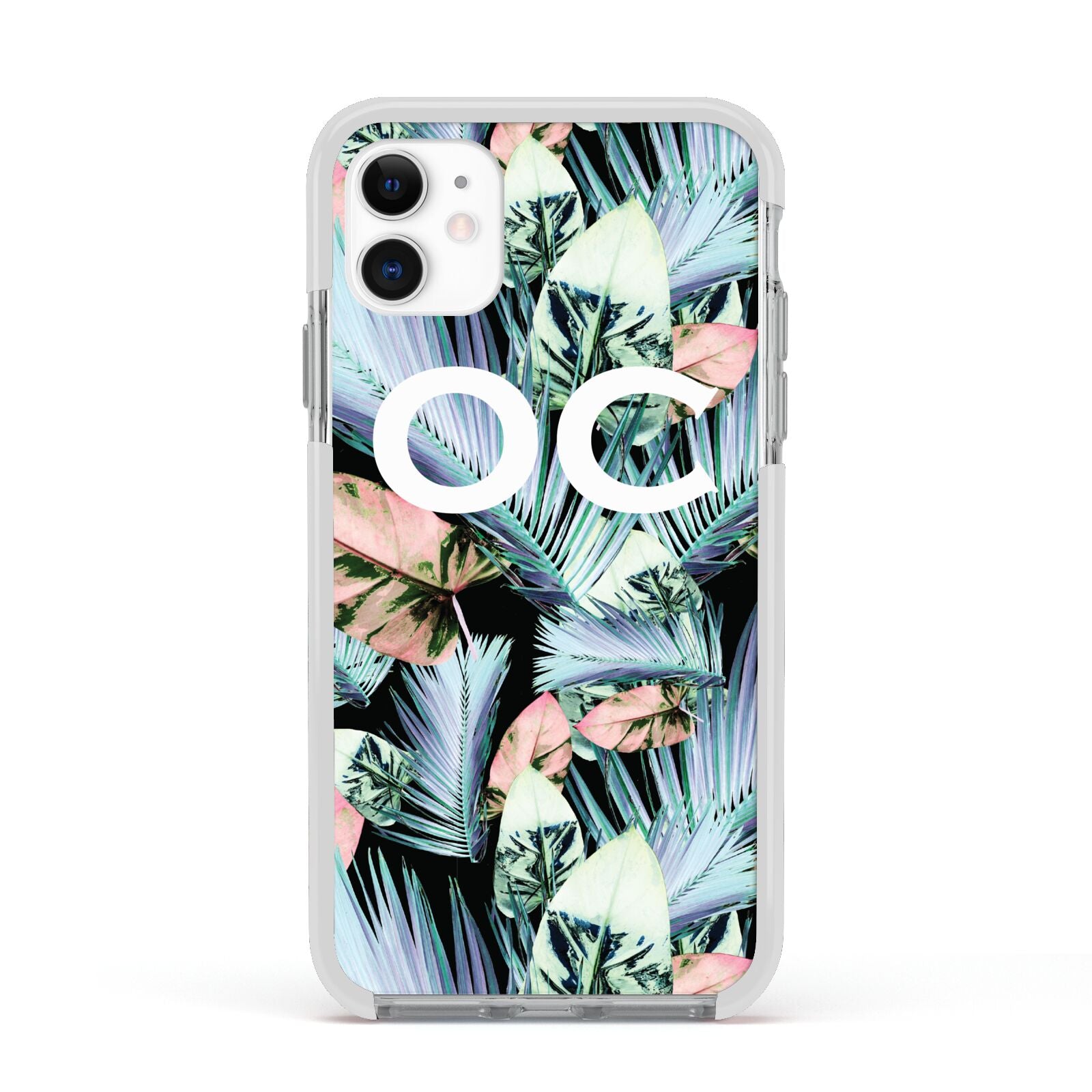 Personalised Abstract Tropical Leaves Apple iPhone 11 in White with White Impact Case