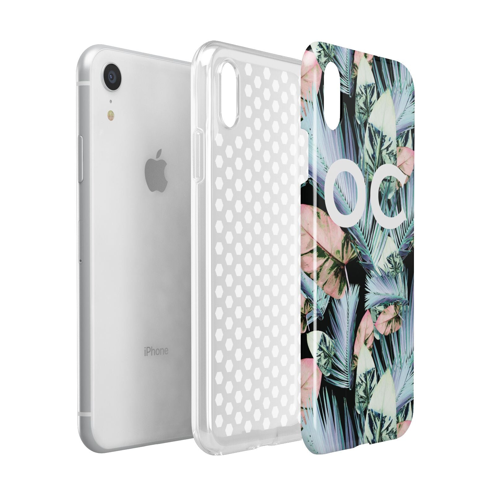 Personalised Abstract Tropical Leaves Apple iPhone XR White 3D Tough Case Expanded view