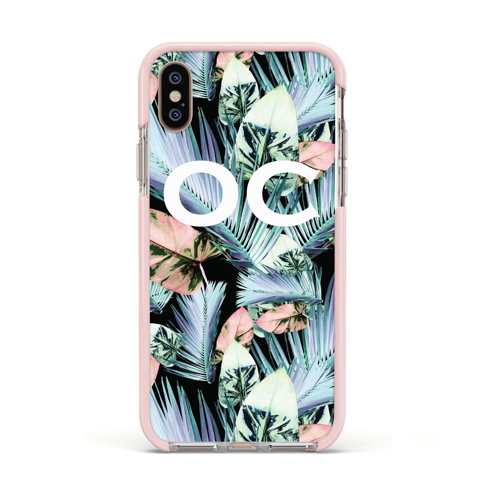 Personalised Abstract Tropical Leaves Apple iPhone Xs Impact Case Pink Edge on Gold Phone