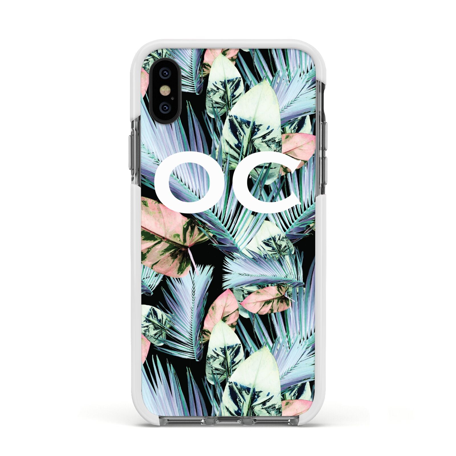 Personalised Abstract Tropical Leaves Apple iPhone Xs Impact Case White Edge on Black Phone