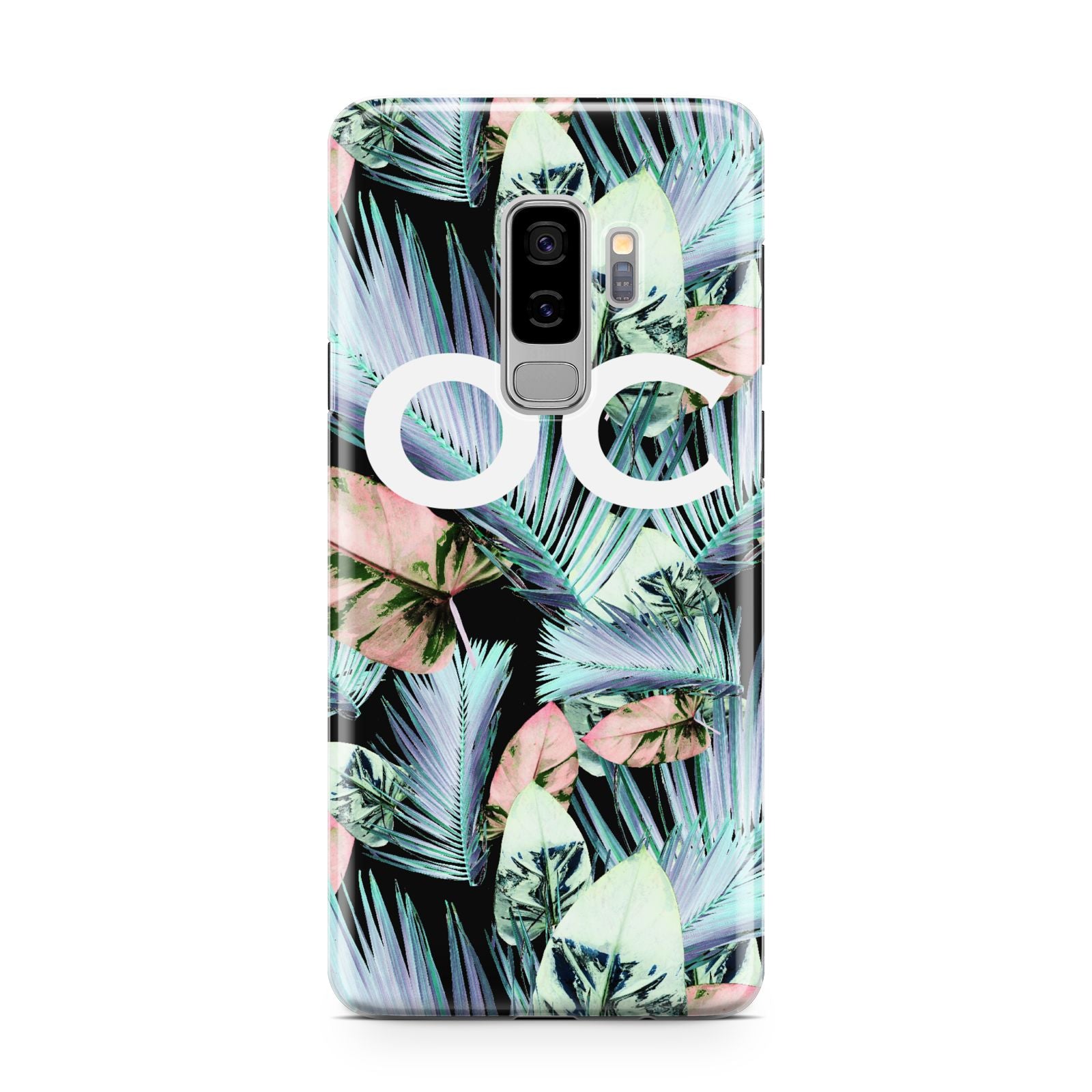 Personalised Abstract Tropical Leaves Samsung Galaxy S9 Plus Case on Silver phone