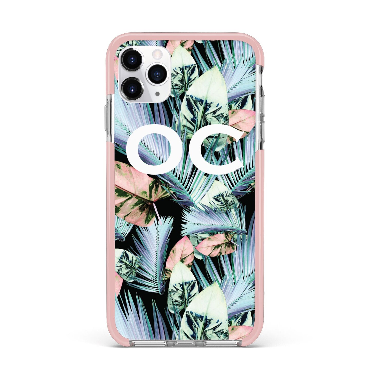 Personalised Abstract Tropical Leaves iPhone 11 Pro Max Impact Pink Edge Case