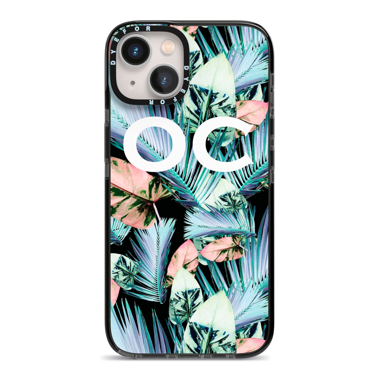 Personalised Abstract Tropical Leaves iPhone 13 Black Impact Case on Silver phone