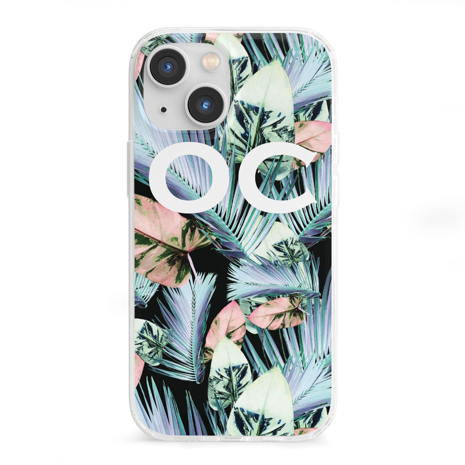 Personalised Abstract Tropical Leaves iPhone 13 Mini Clear Bumper Case