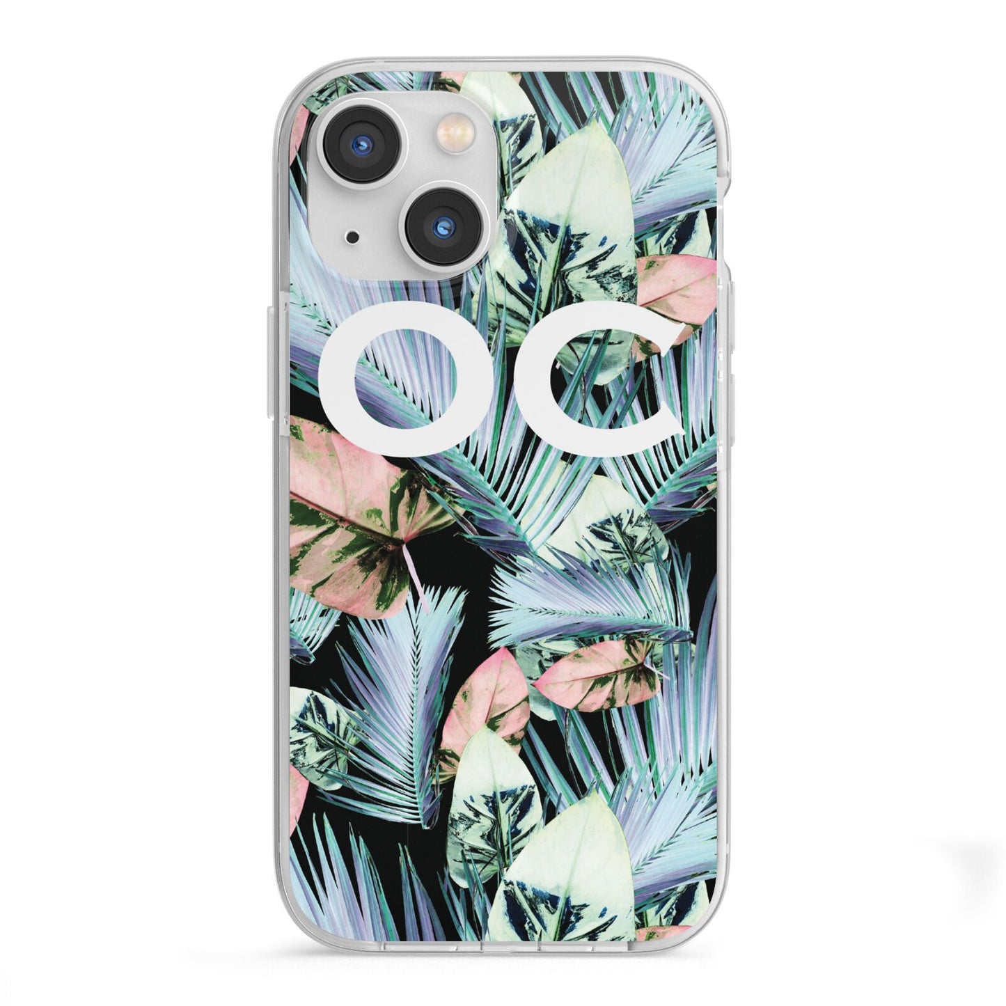 Personalised Abstract Tropical Leaves iPhone 13 Mini TPU Impact Case with White Edges