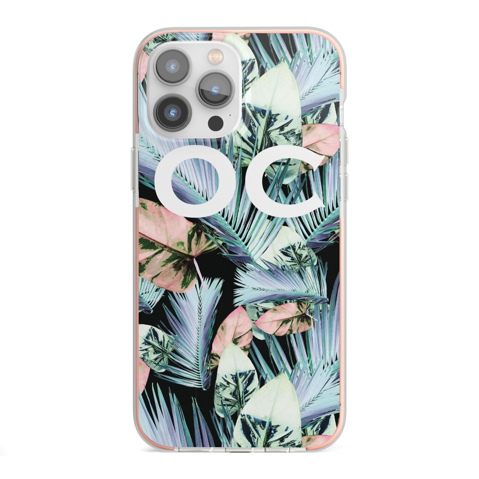 Personalised Abstract Tropical Leaves iPhone 13 Pro Max TPU Impact Case with Pink Edges