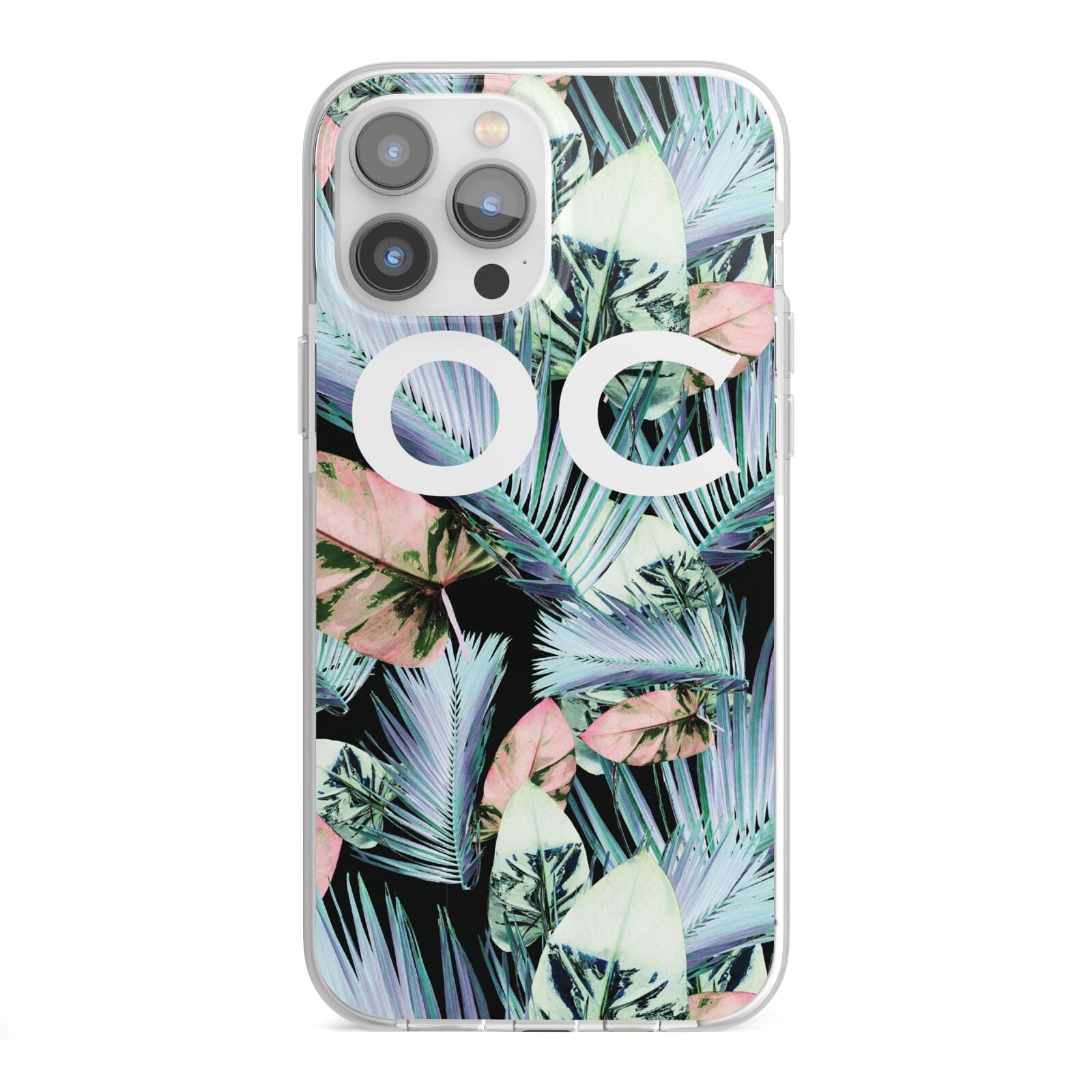 Personalised Abstract Tropical Leaves iPhone 13 Pro Max TPU Impact Case with White Edges