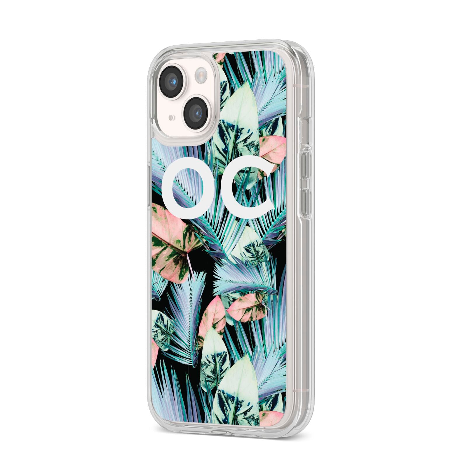 Personalised Abstract Tropical Leaves iPhone 14 Clear Tough Case Starlight Angled Image