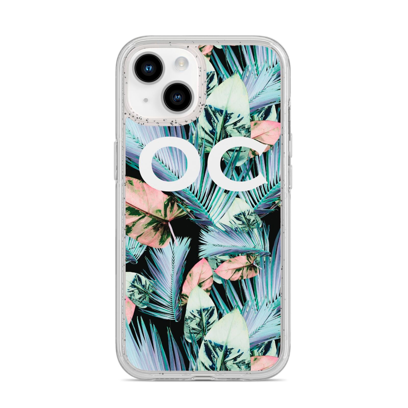 Personalised Abstract Tropical Leaves iPhone 14 Glitter Tough Case Starlight