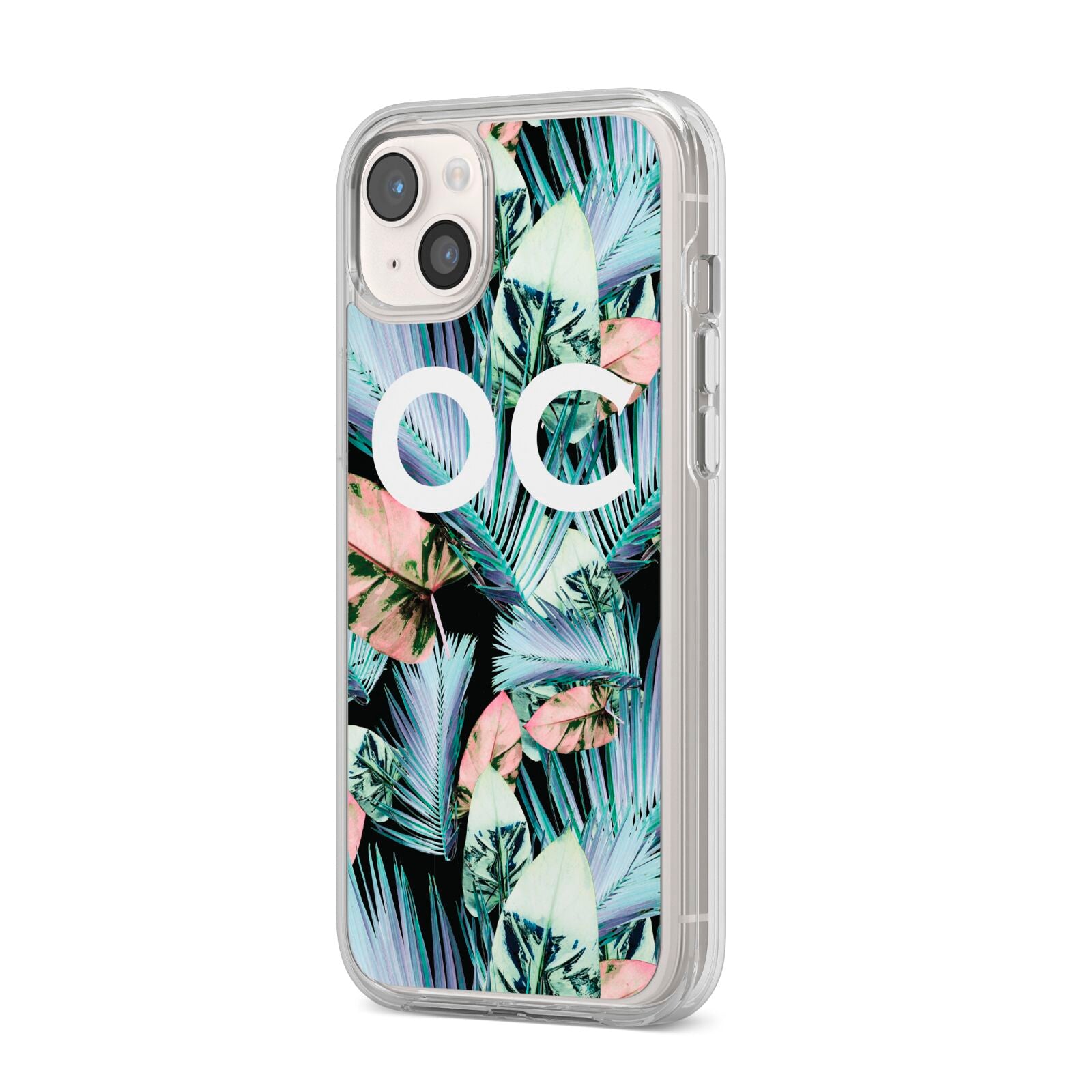 Personalised Abstract Tropical Leaves iPhone 14 Plus Clear Tough Case Starlight Angled Image