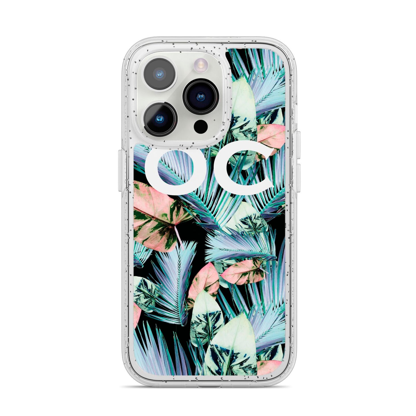 Personalised Abstract Tropical Leaves iPhone 14 Pro Glitter Tough Case Silver