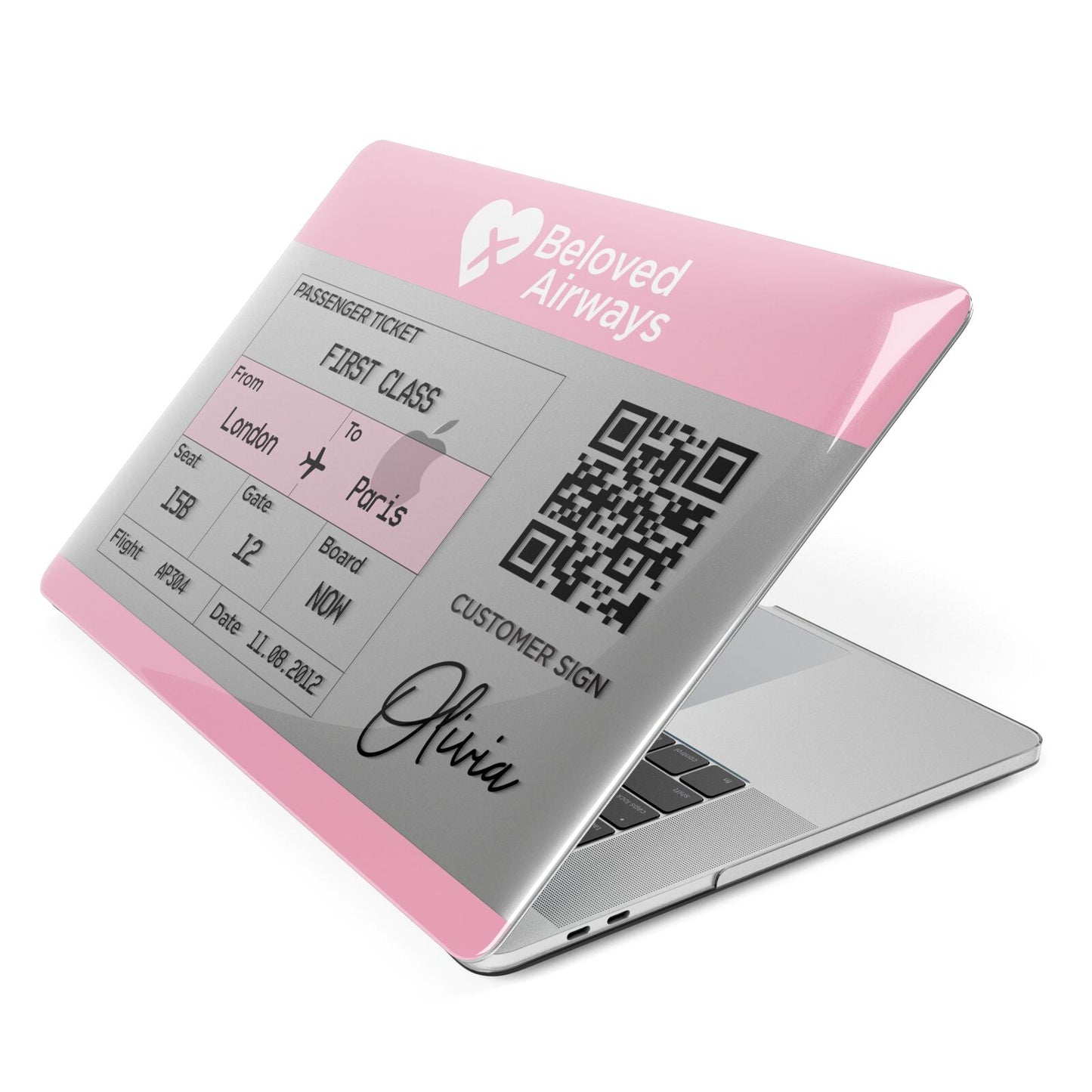 Personalised Aeroplane Ticket Apple MacBook Case Side View