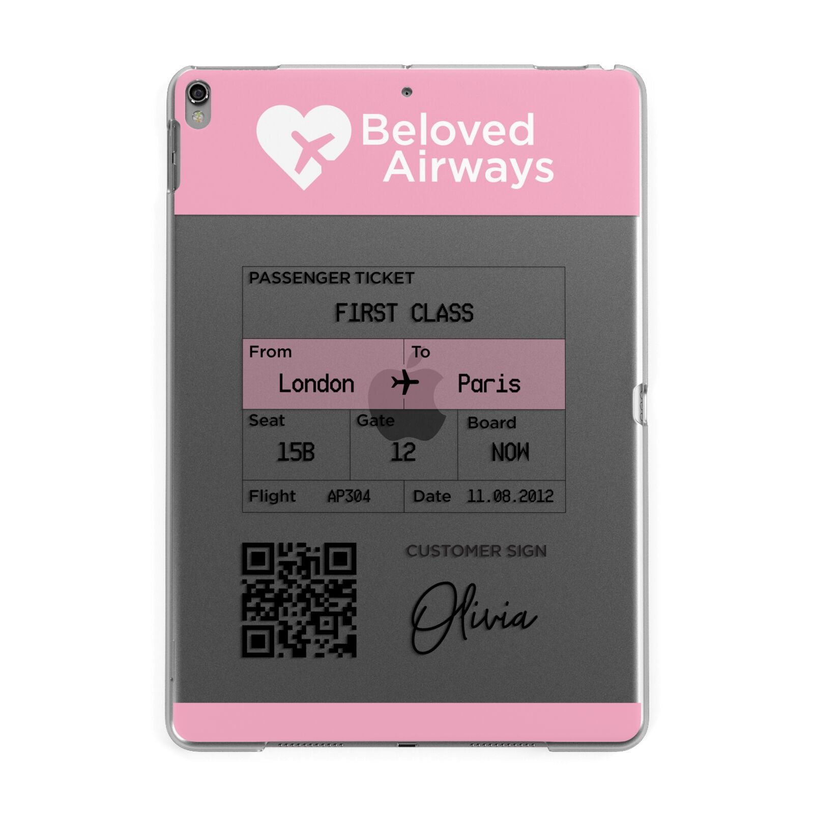 Personalised Aeroplane Ticket Apple iPad Grey Case