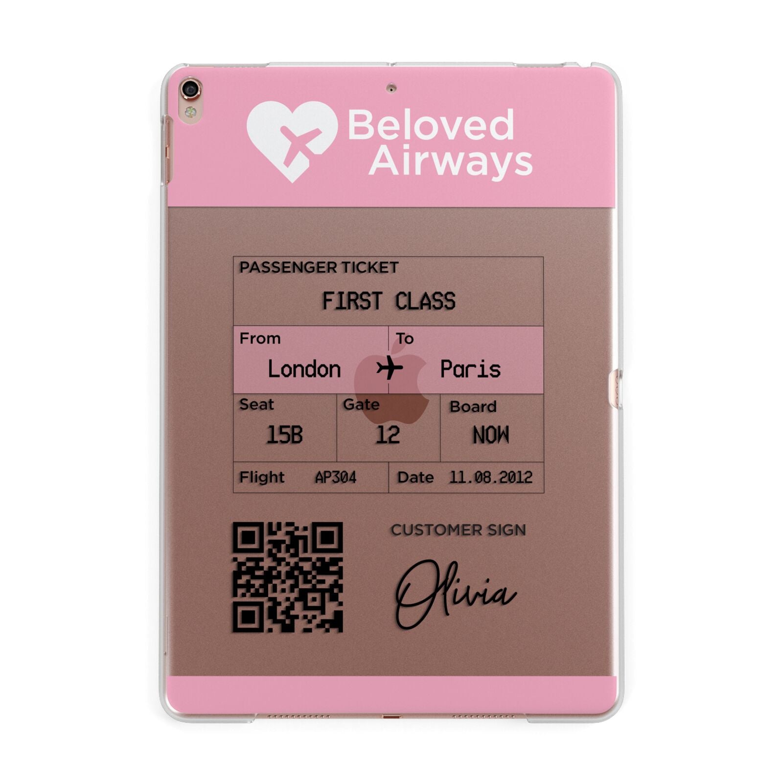 Personalised Aeroplane Ticket Apple iPad Rose Gold Case