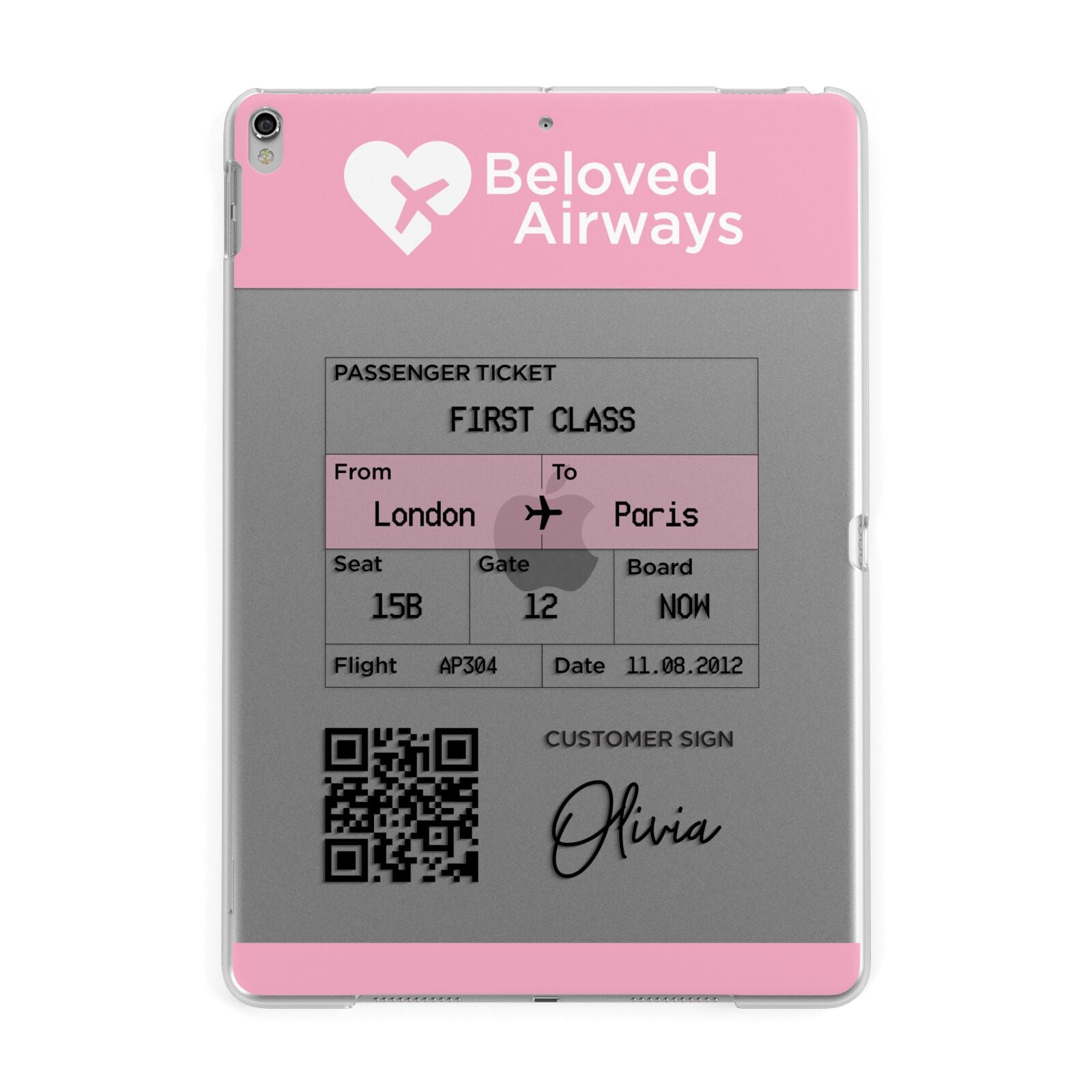 Personalised Aeroplane Ticket Apple iPad Silver Case