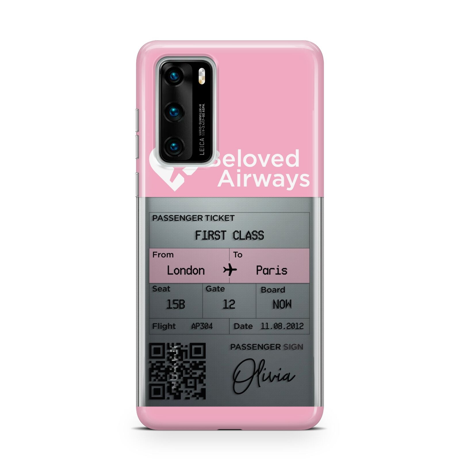 Personalised Aeroplane Ticket Huawei P40 Phone Case