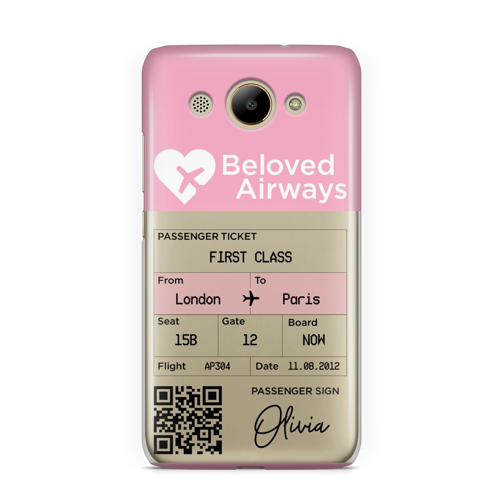 Personalised Aeroplane Ticket Huawei Y3 2017