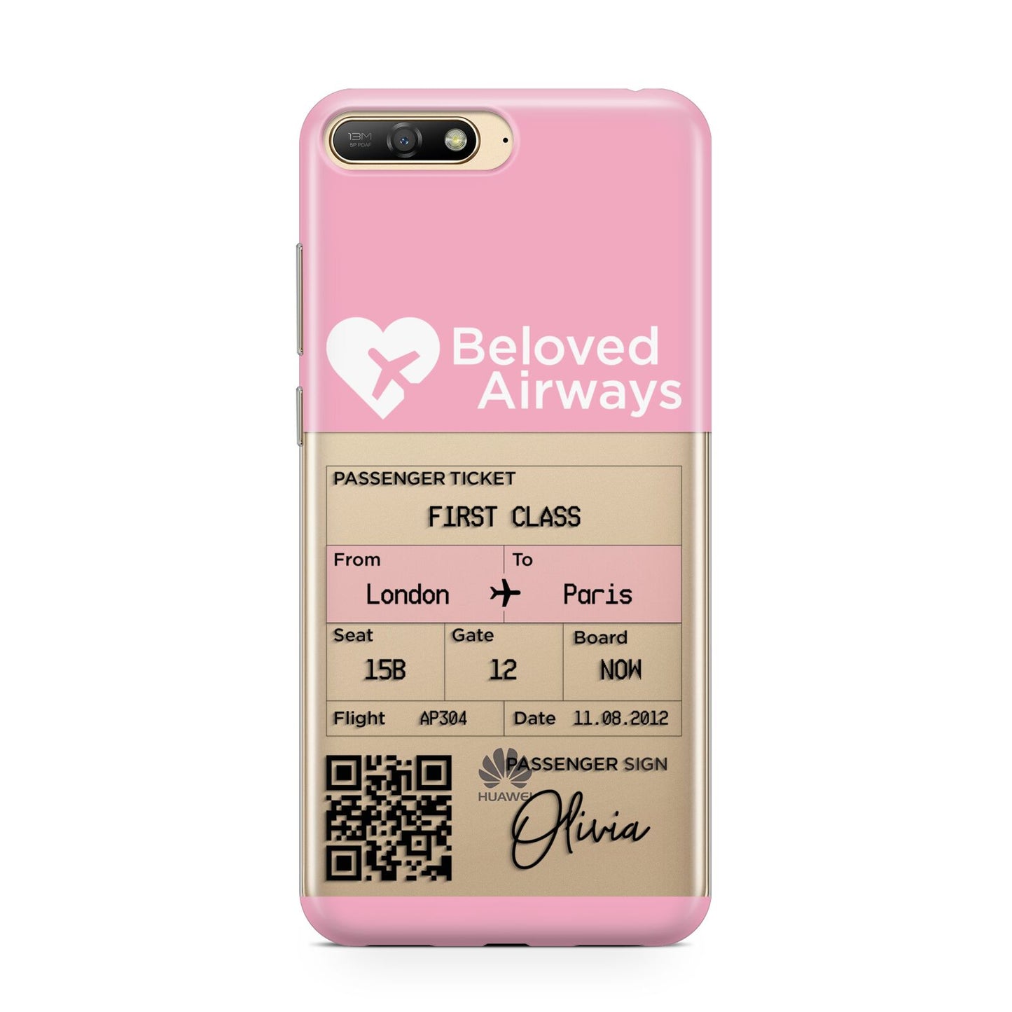 Personalised Aeroplane Ticket Huawei Y6 2018