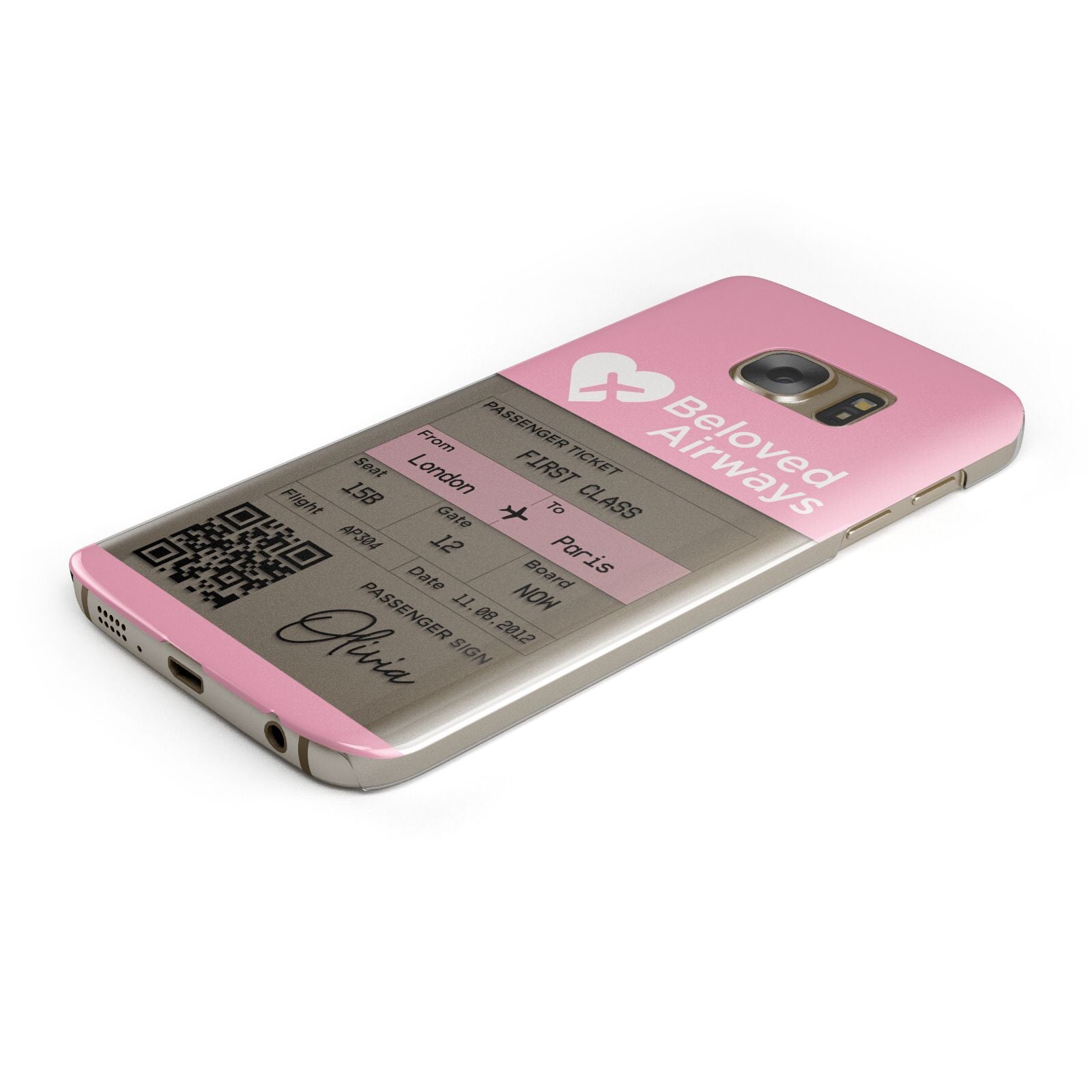 Personalised Aeroplane Ticket Protective Samsung Galaxy Case Angled Image