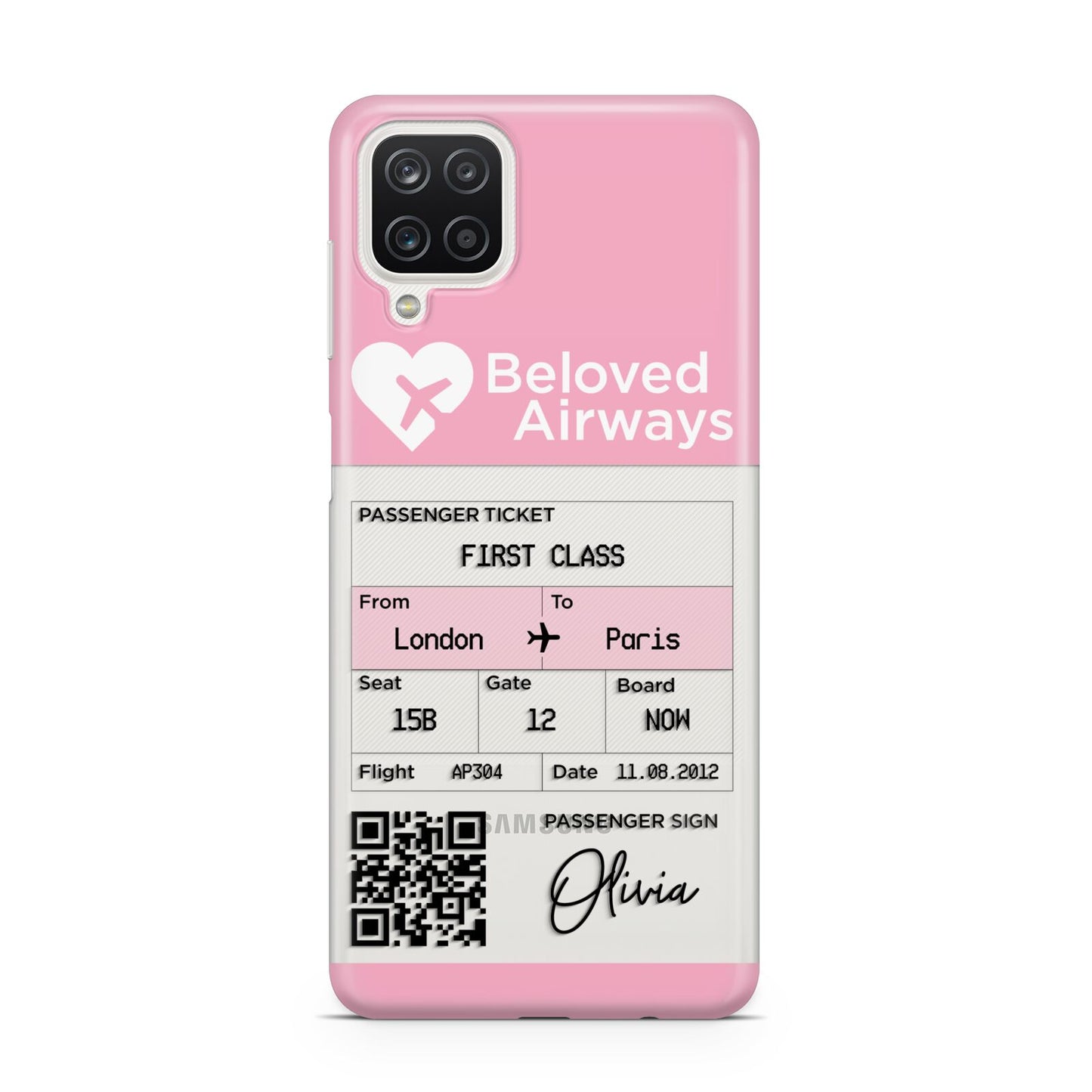 Personalised Aeroplane Ticket Samsung A12 Case