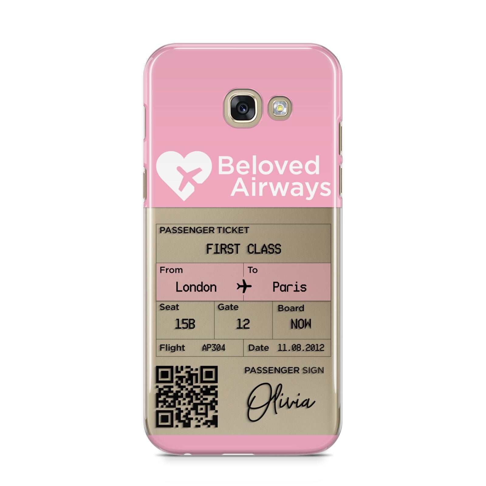 Personalised Aeroplane Ticket Samsung Galaxy A5 2017 Case on gold phone