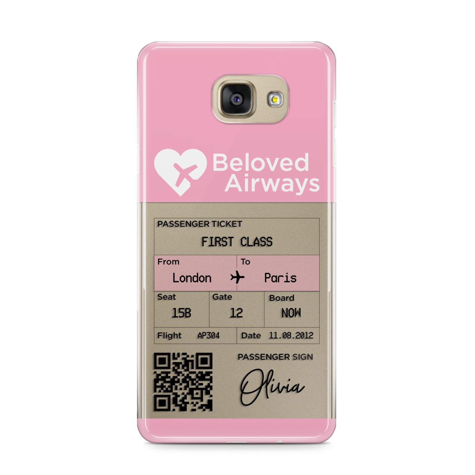 Personalised Aeroplane Ticket Samsung Galaxy A9 2016 Case on gold phone