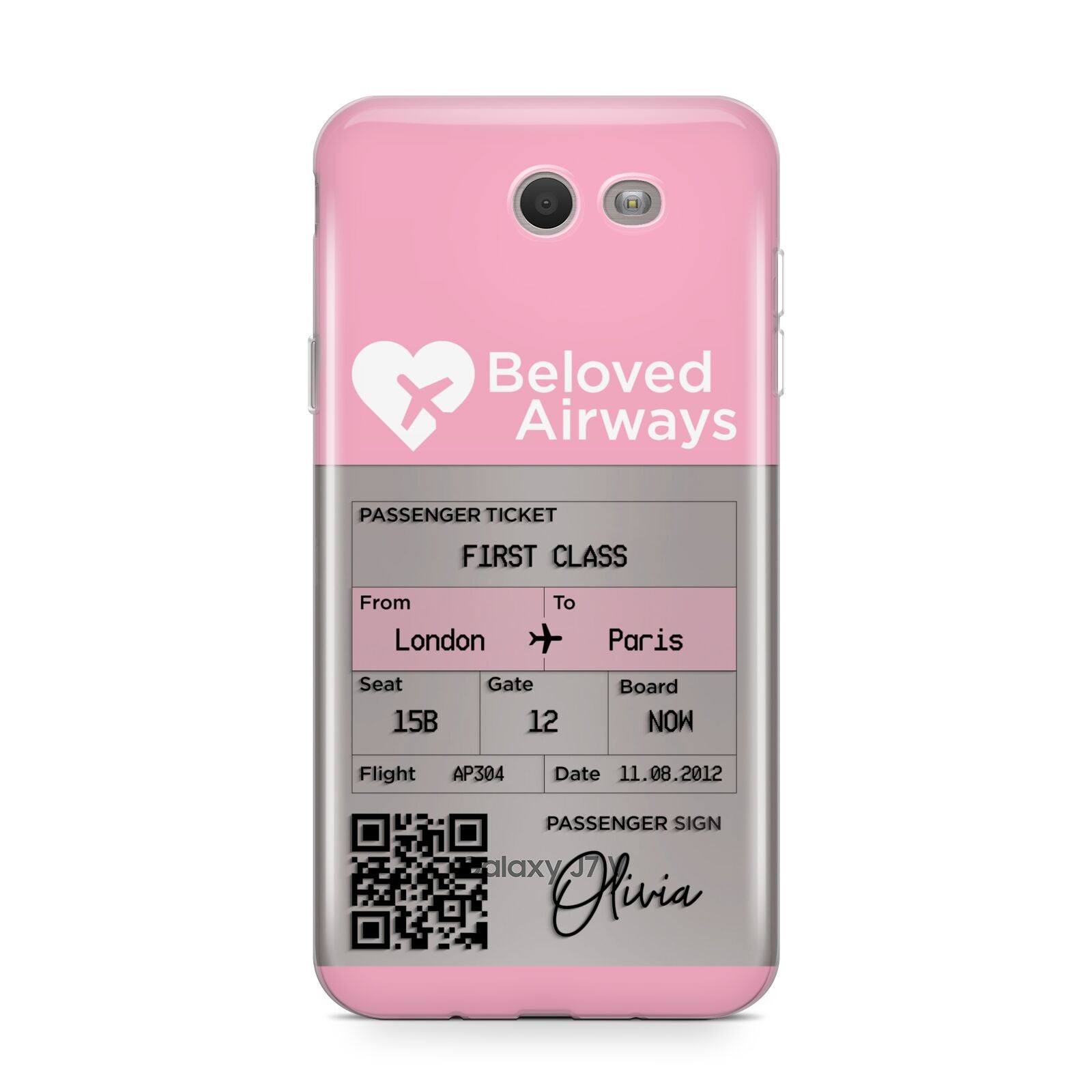 Personalised Aeroplane Ticket Samsung Galaxy J7 2017 Case