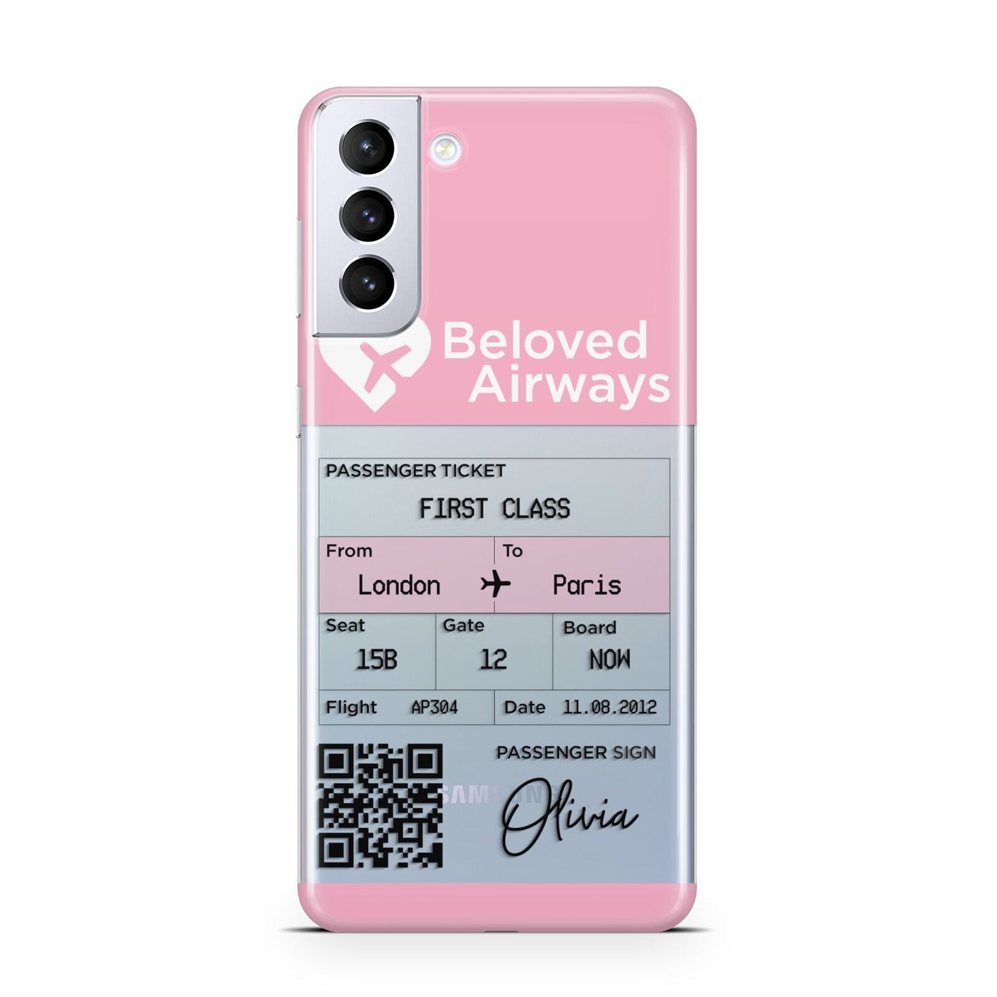 Personalised Aeroplane Ticket Samsung S21 Plus Case