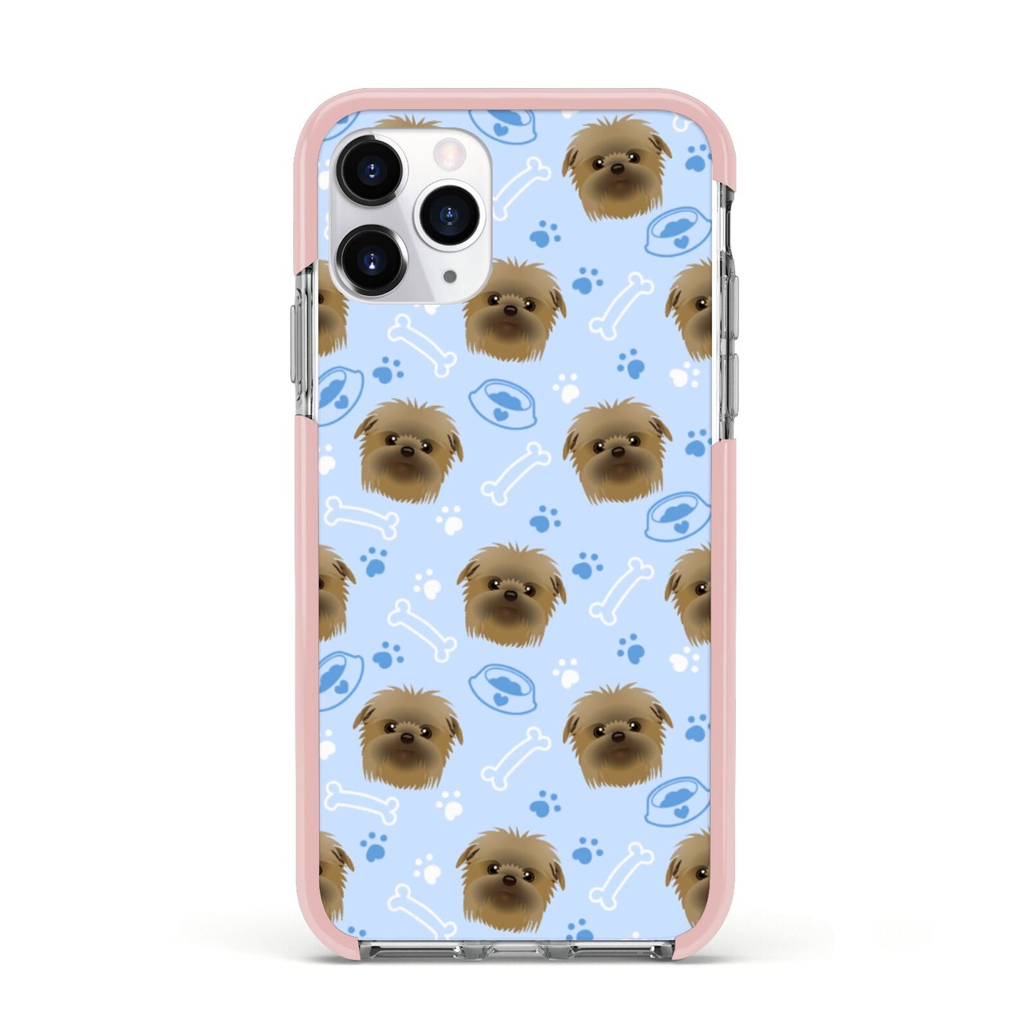 Personalised Affenpinscher Blue Apple iPhone 11 Pro in Silver with Pink Impact Case