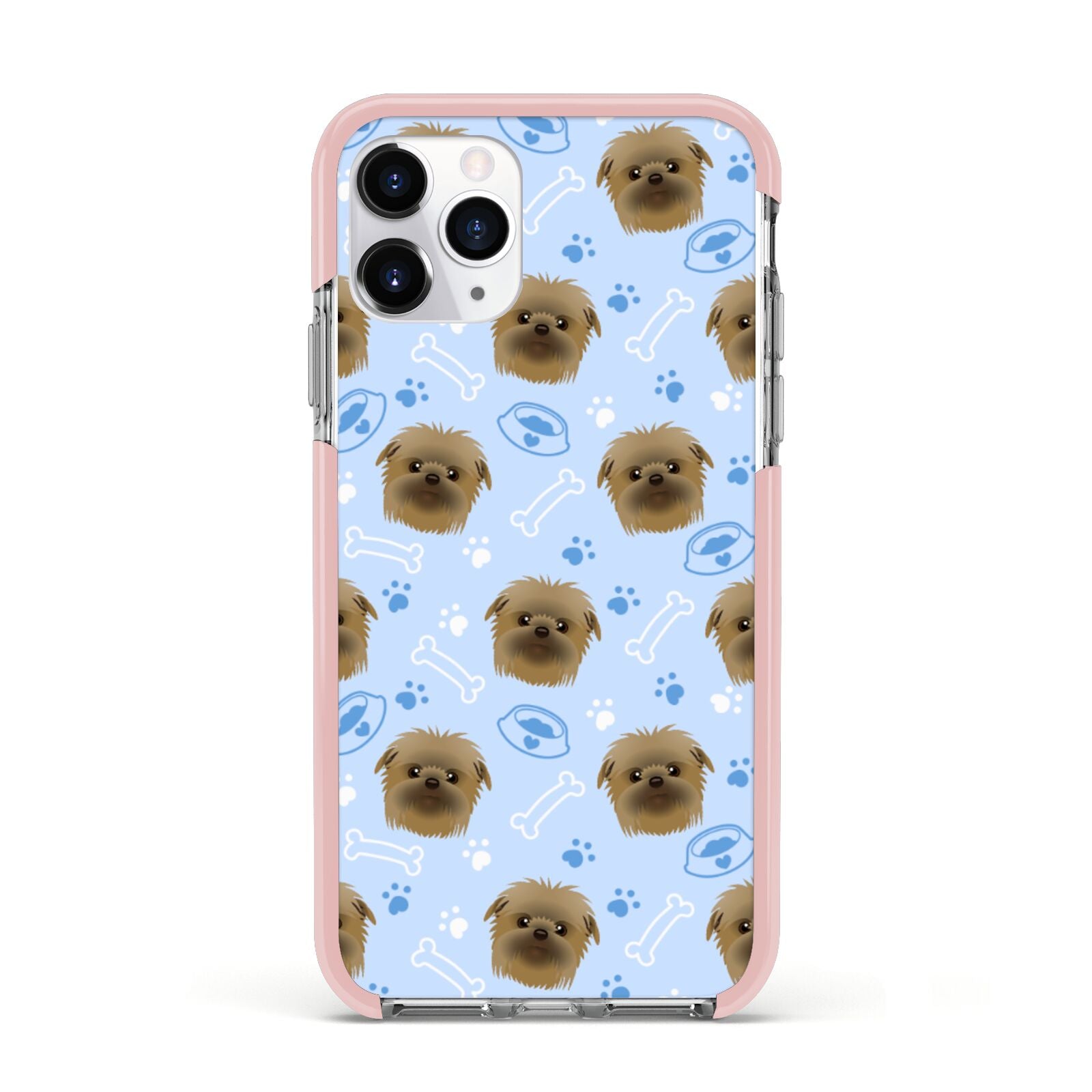 Personalised Affenpinscher Blue Apple iPhone 11 Pro in Silver with Pink Impact Case