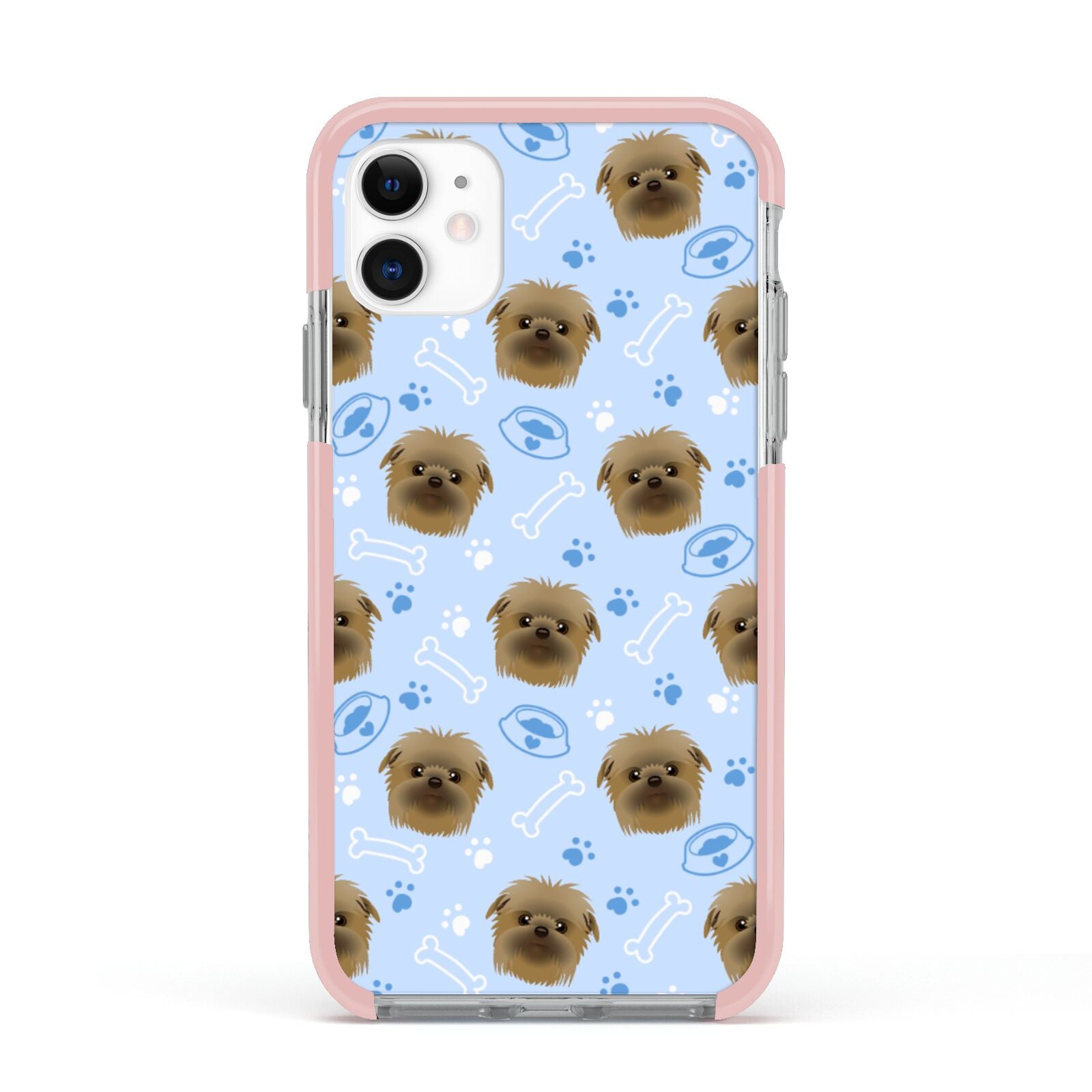 Personalised Affenpinscher Blue Apple iPhone 11 in White with Pink Impact Case