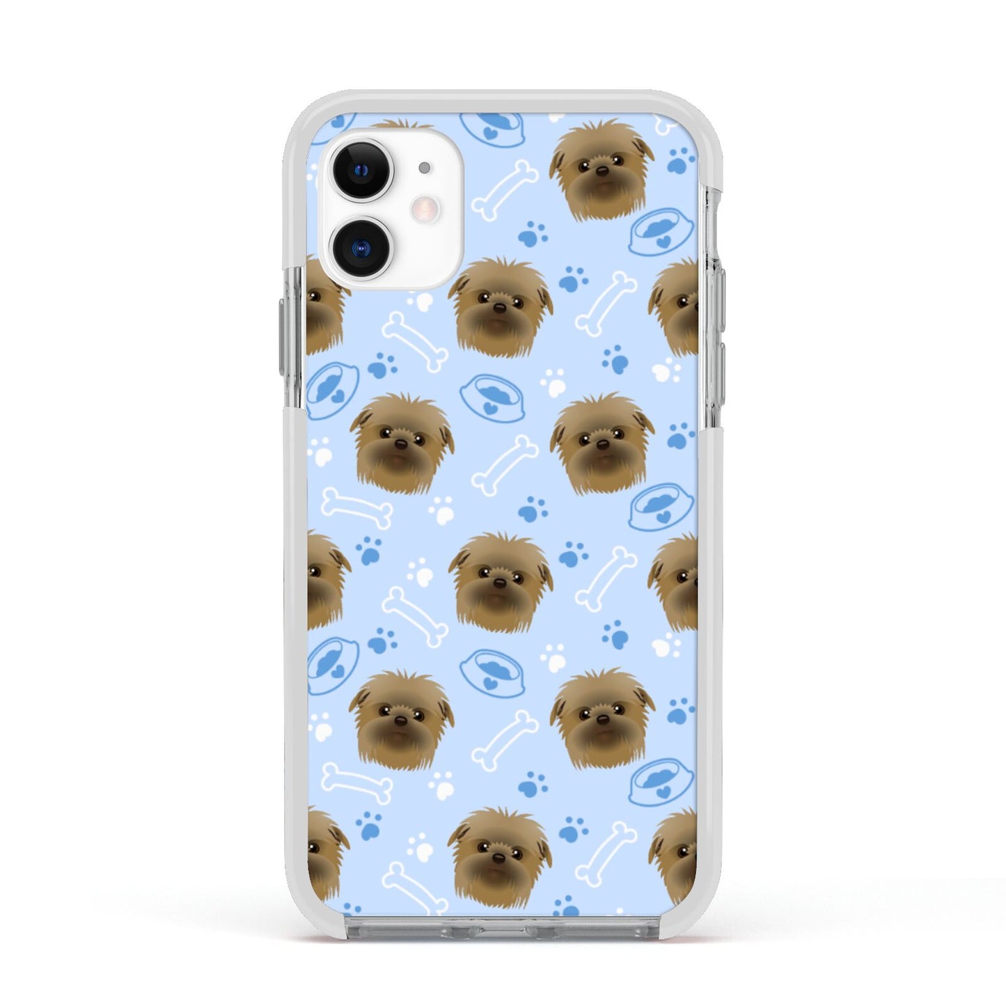 Personalised Affenpinscher Blue Apple iPhone 11 in White with White Impact Case