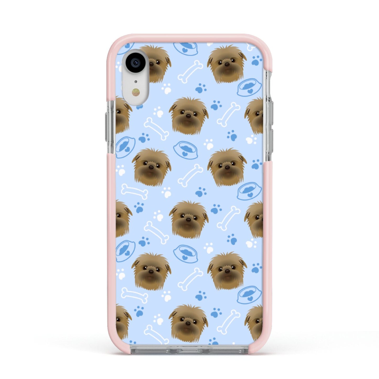 Personalised Affenpinscher Blue Apple iPhone XR Impact Case Pink Edge on Silver Phone