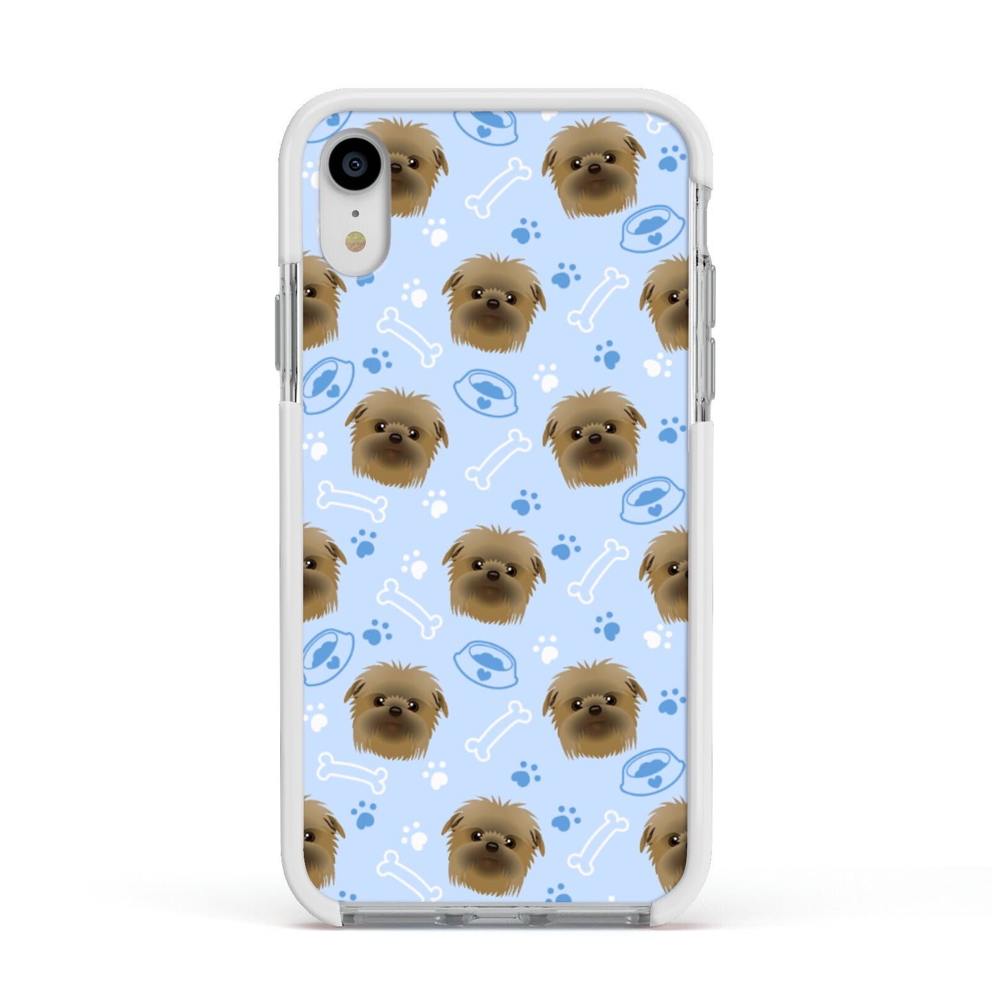 Personalised Affenpinscher Blue Apple iPhone XR Impact Case White Edge on Silver Phone