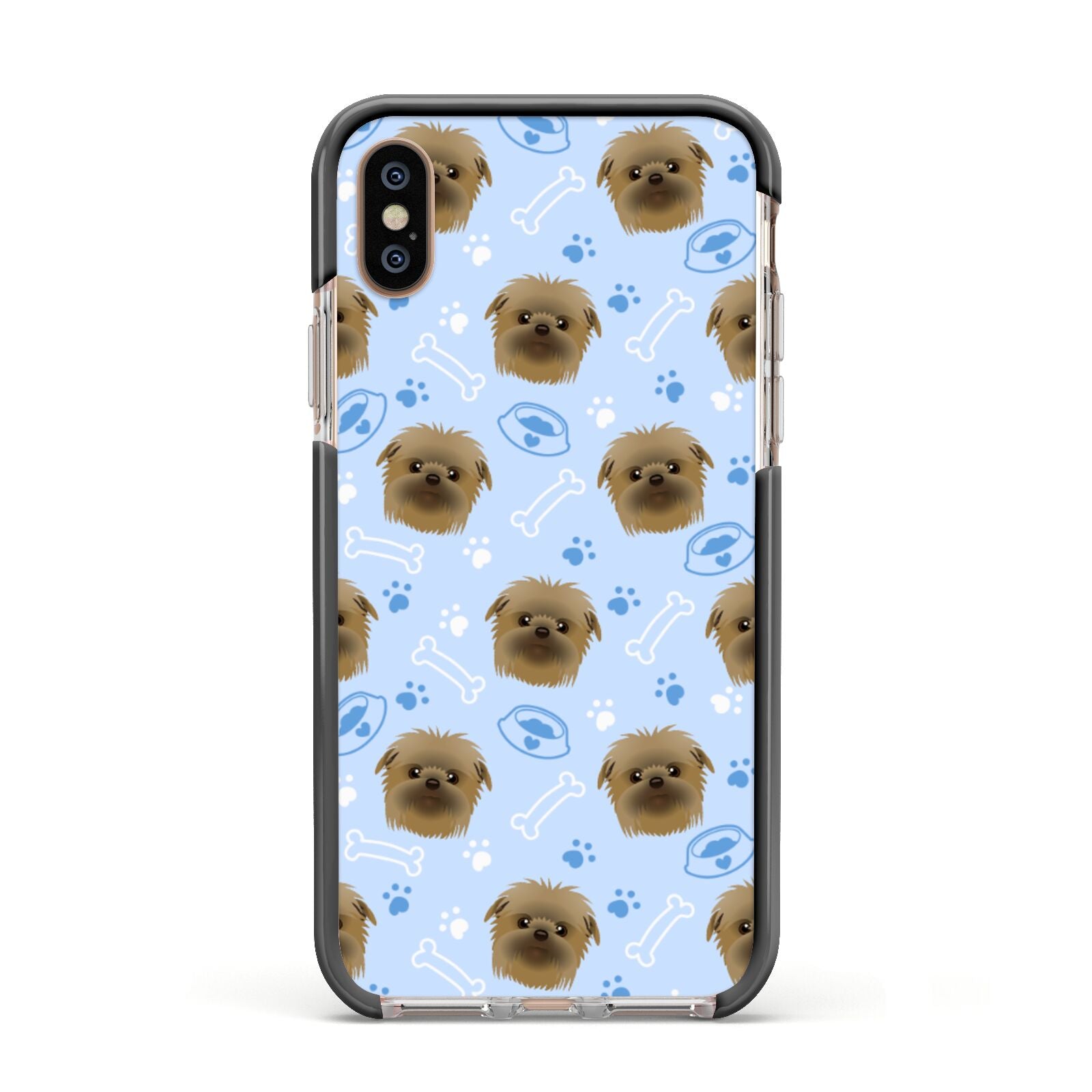 Personalised Affenpinscher Blue Apple iPhone Xs Impact Case Black Edge on Gold Phone