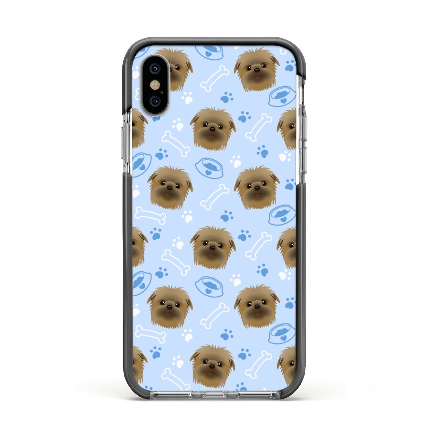 Personalised Affenpinscher Blue Apple iPhone Xs Impact Case Black Edge on Silver Phone