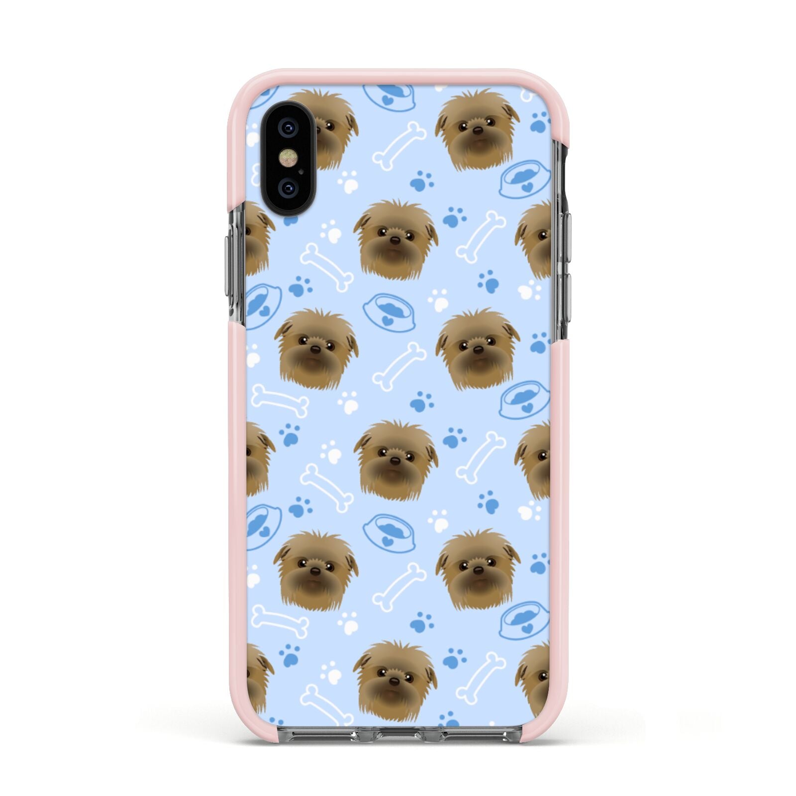 Personalised Affenpinscher Blue Apple iPhone Xs Impact Case Pink Edge on Black Phone