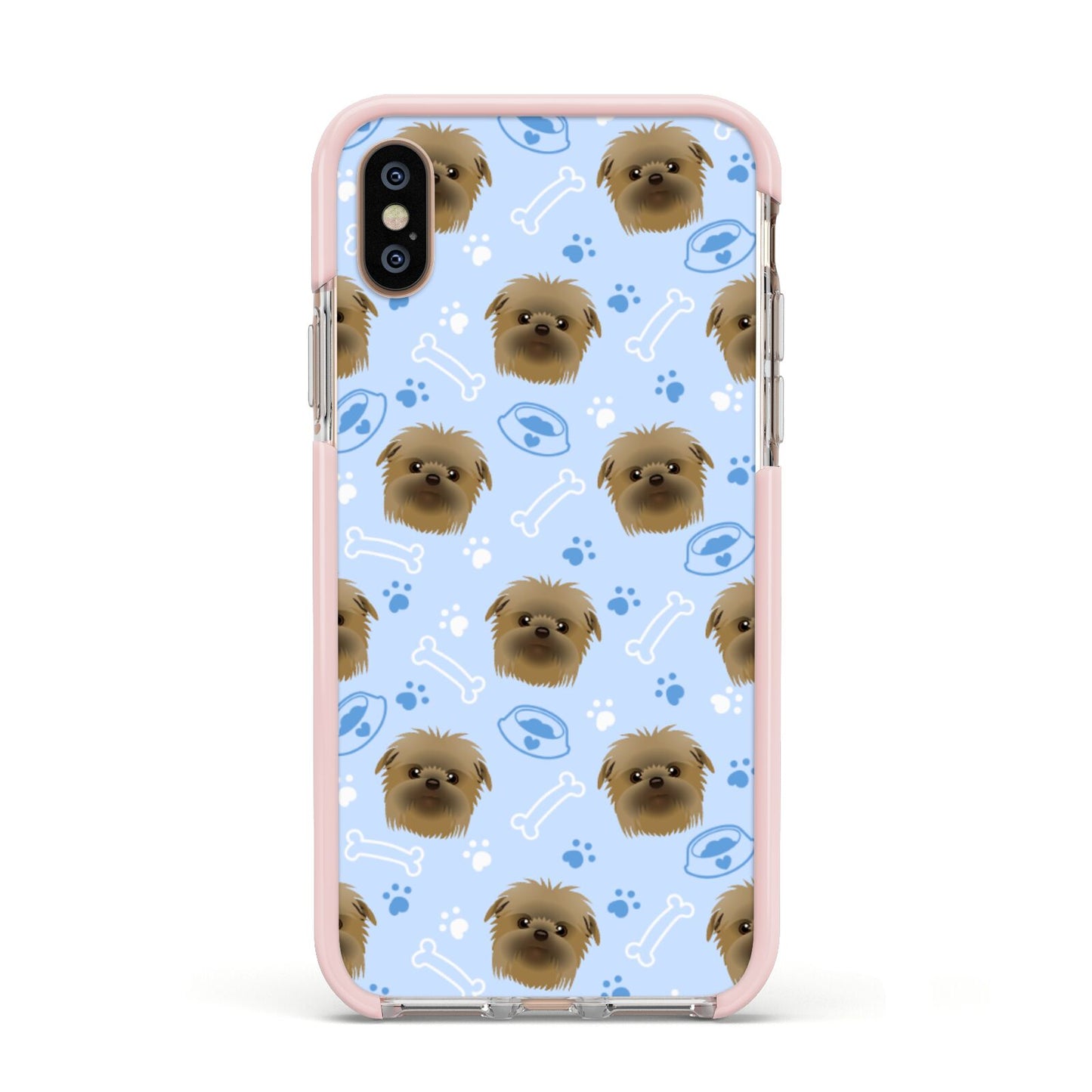 Personalised Affenpinscher Blue Apple iPhone Xs Impact Case Pink Edge on Gold Phone