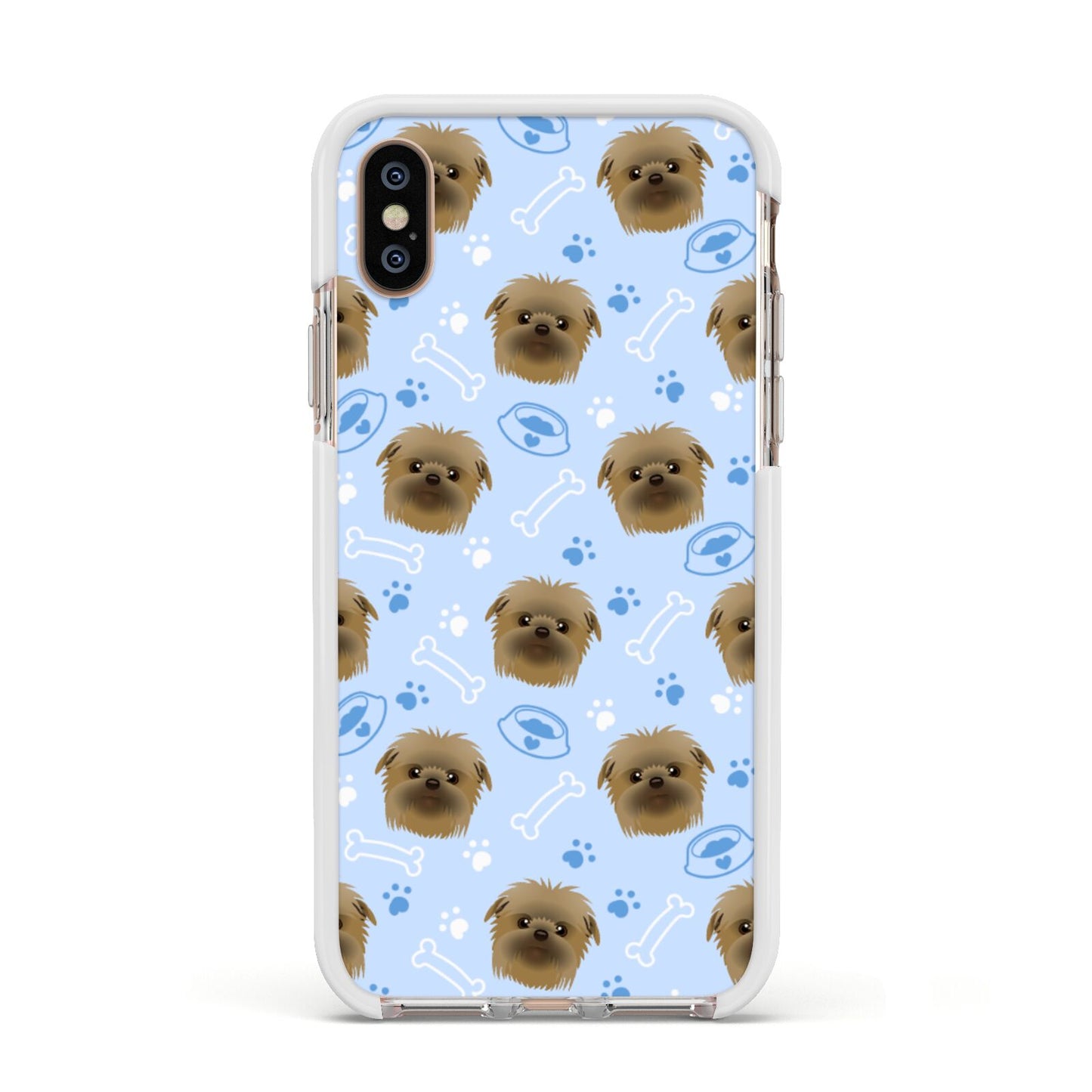 Personalised Affenpinscher Blue Apple iPhone Xs Impact Case White Edge on Gold Phone
