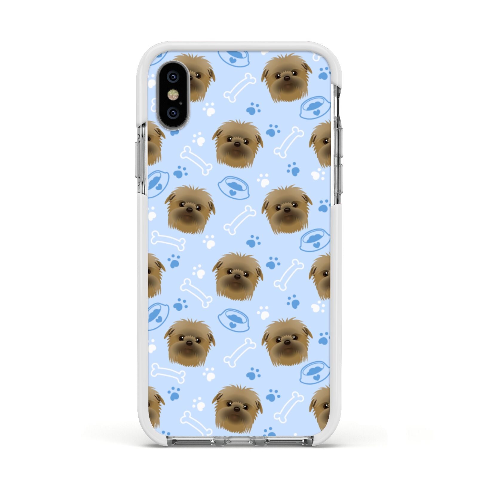 Personalised Affenpinscher Blue Apple iPhone Xs Impact Case White Edge on Silver Phone