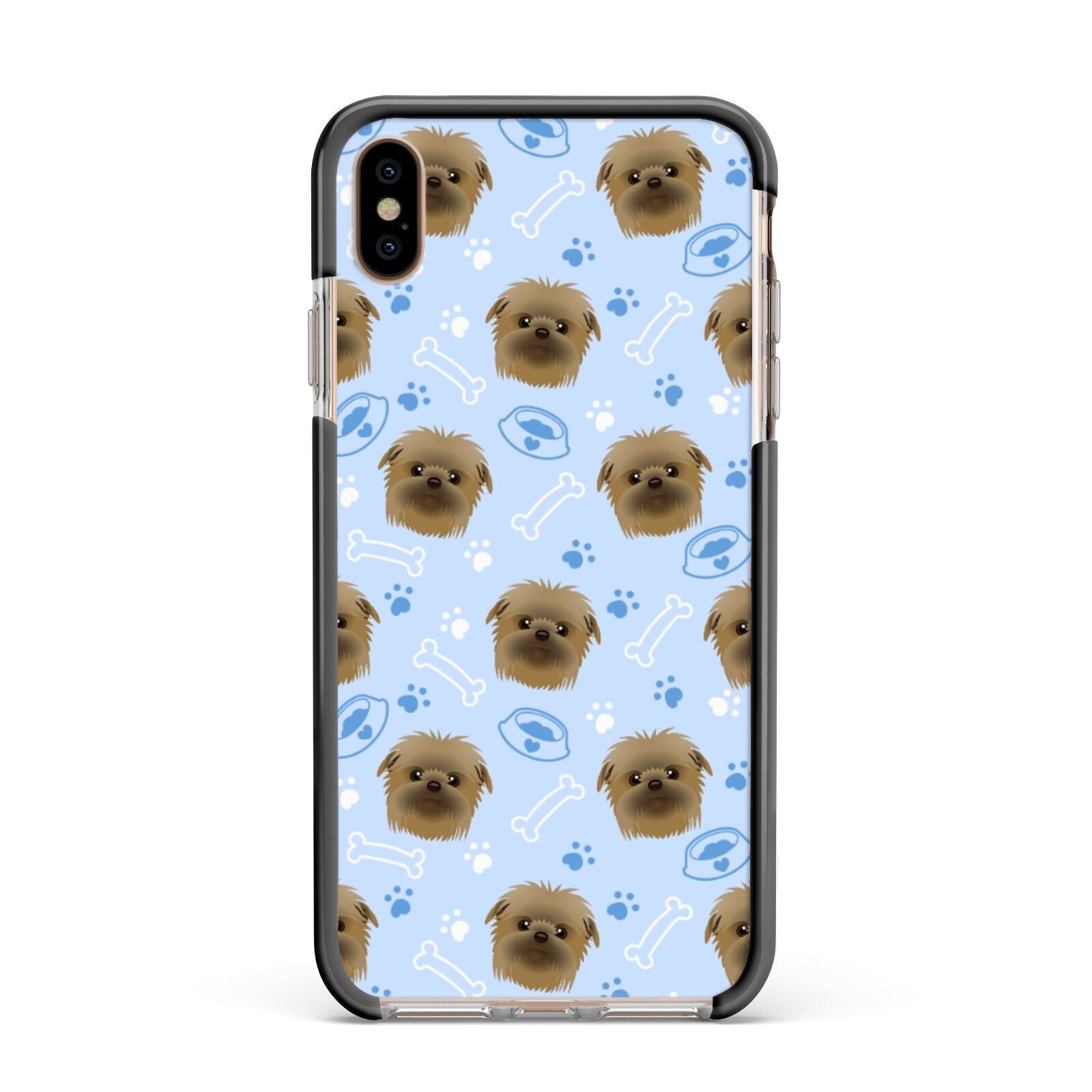 Personalised Affenpinscher Blue Apple iPhone Xs Max Impact Case Black Edge on Gold Phone